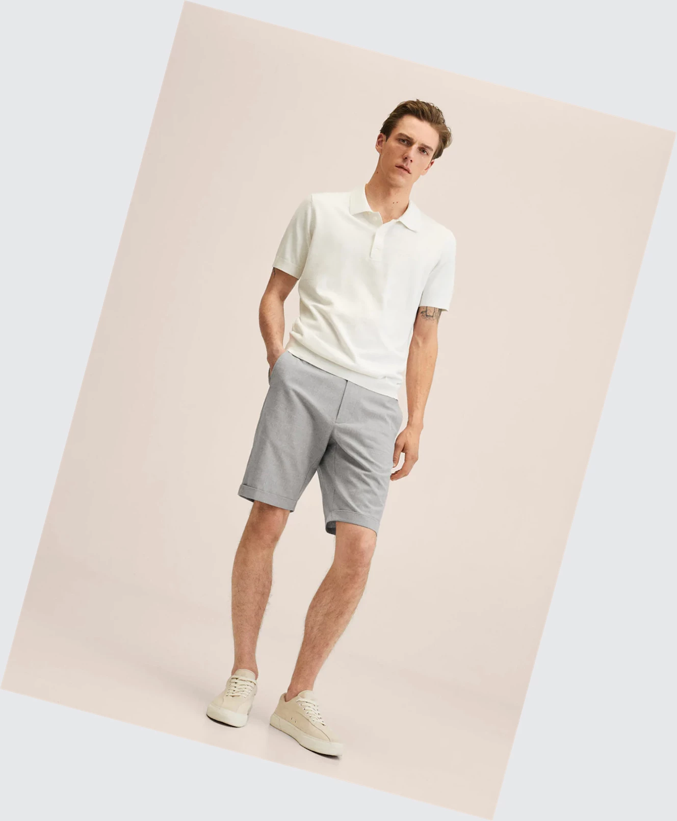 Bermudy Mango Checked Linen Panske Siva | SK859886