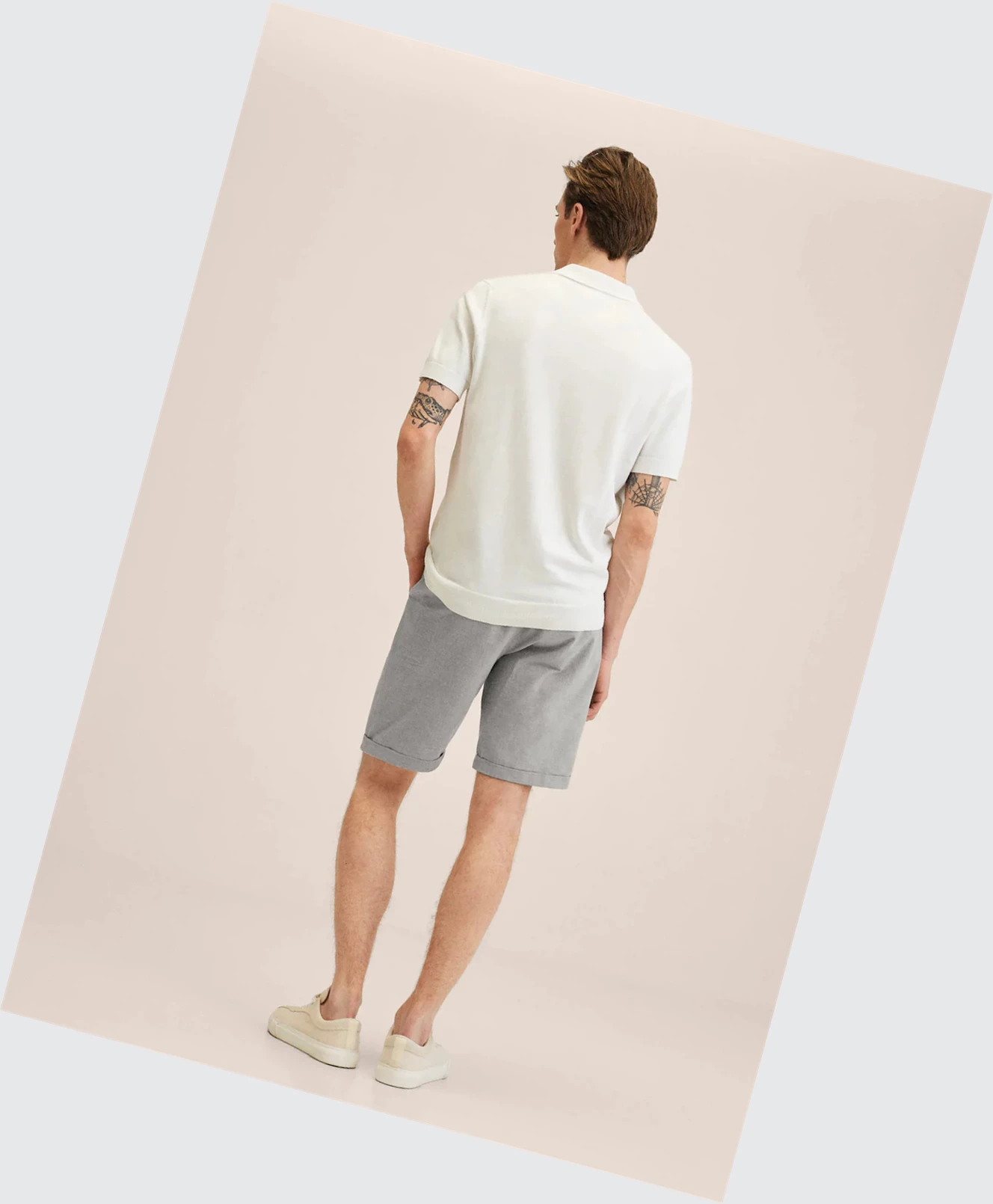 Bermudy Mango Checked Linen Panske Siva | SK859886