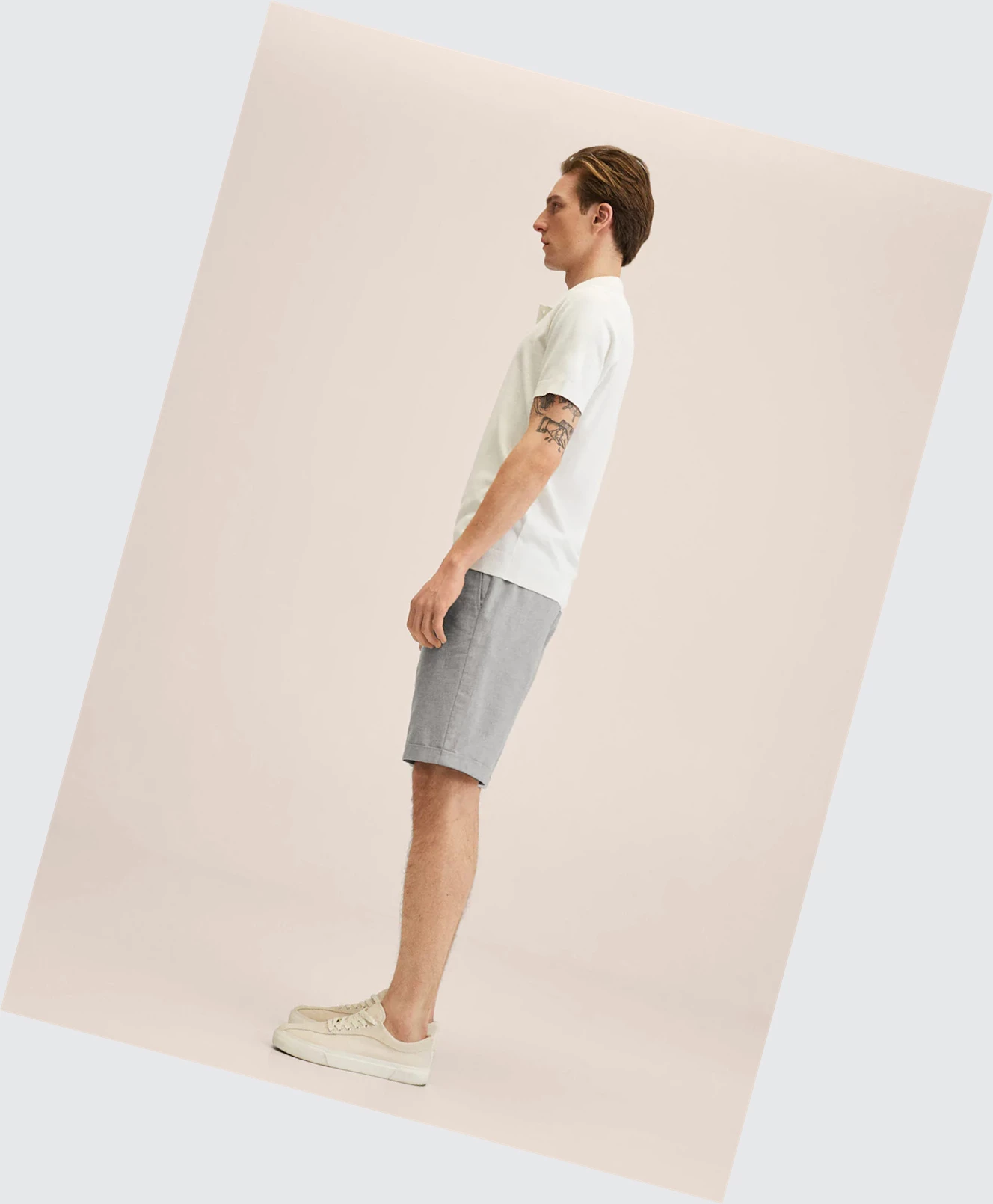 Bermudy Mango Checked Linen Panske Siva | SK859886