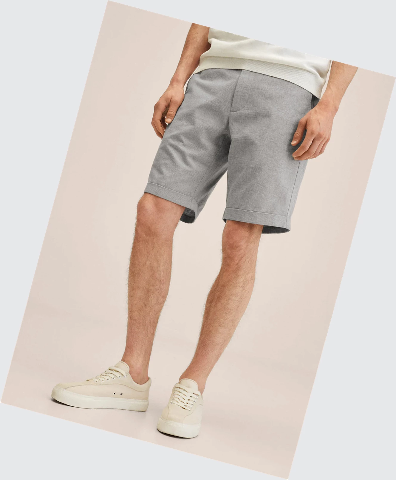 Bermudy Mango Checked Linen Panske Siva | SK859886