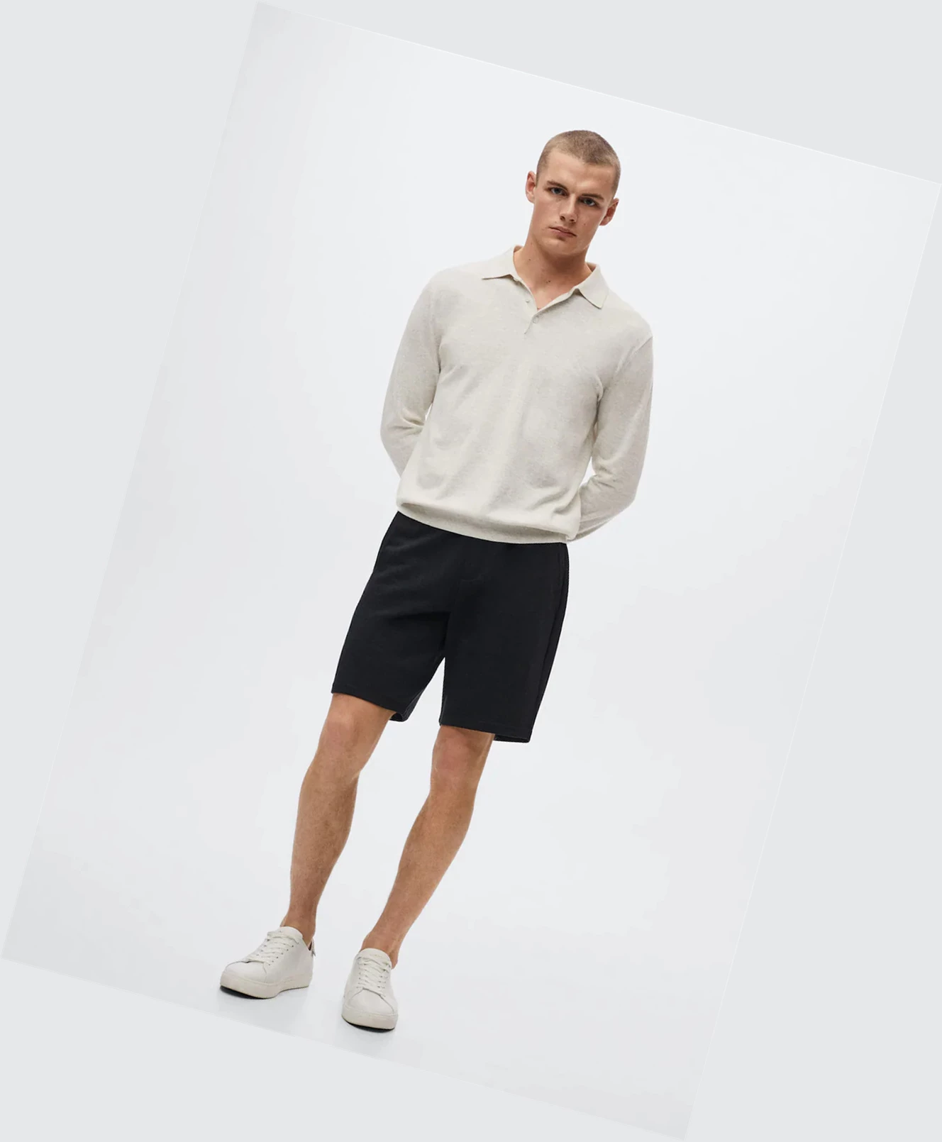 Bermudy Mango Jogger Bavlnene Panske Čierne | SK859905