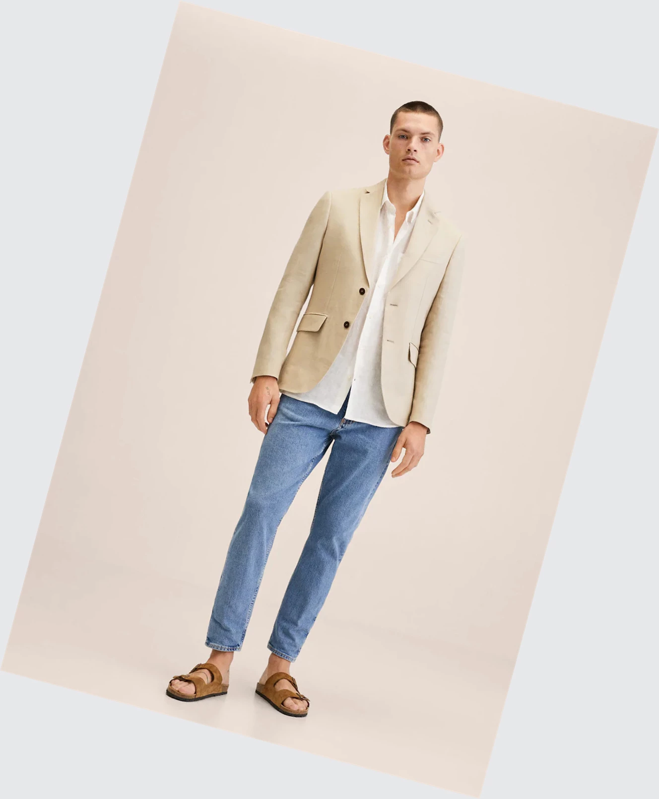 Blejzre Mango 100% Linen Slim Fit Panske Béžové | SK860045