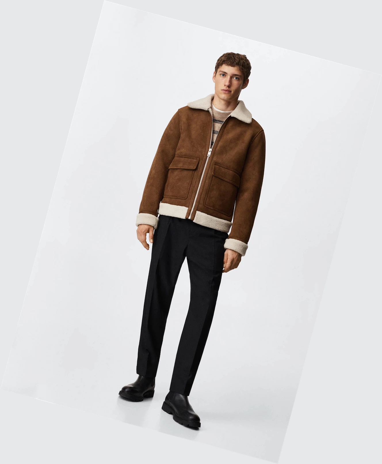 Bomber Bunda Mango Faux Shearling Panske Cognac | SK860114