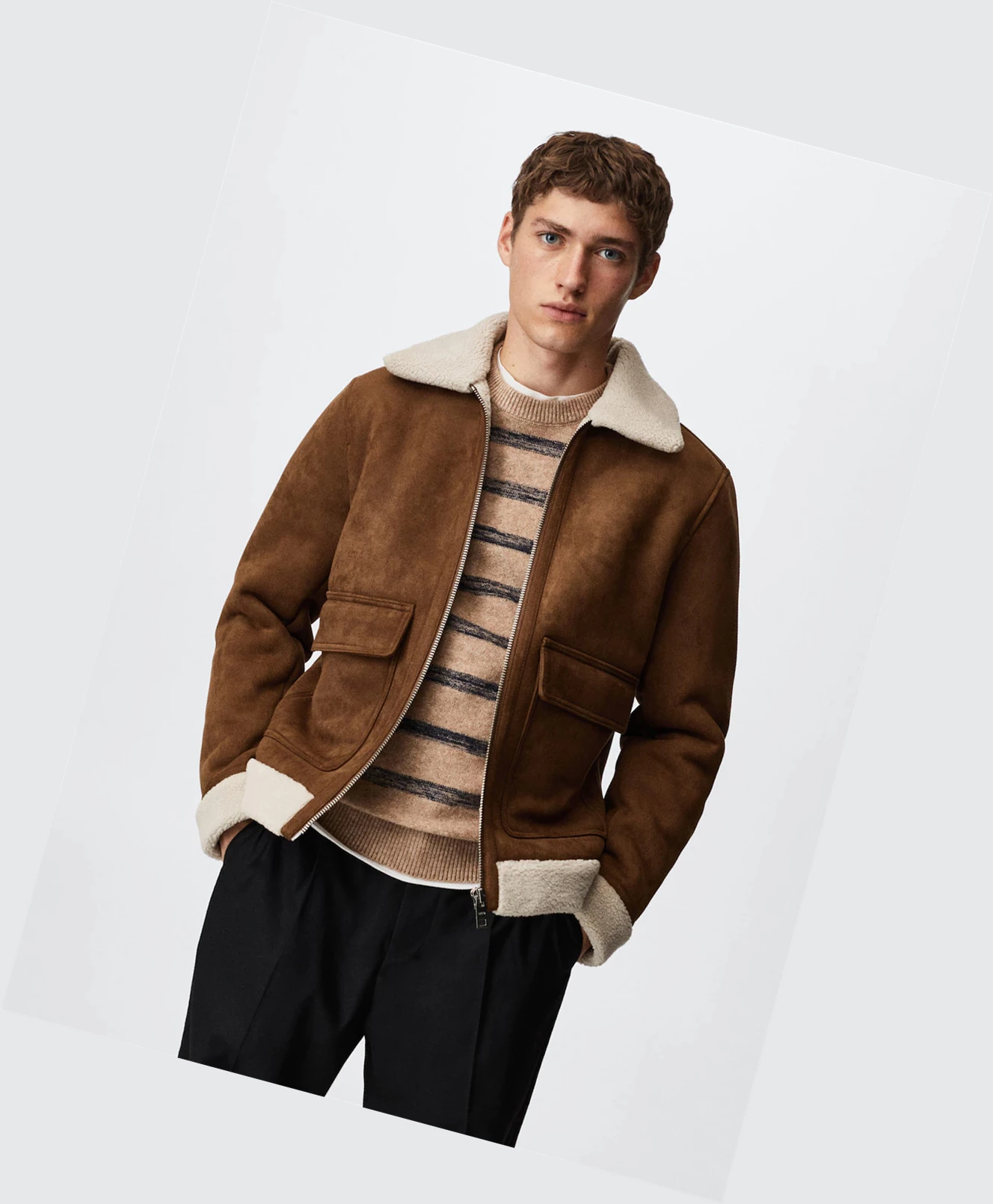 Bomber Bunda Mango Faux Shearling Panske Cognac | SK860114