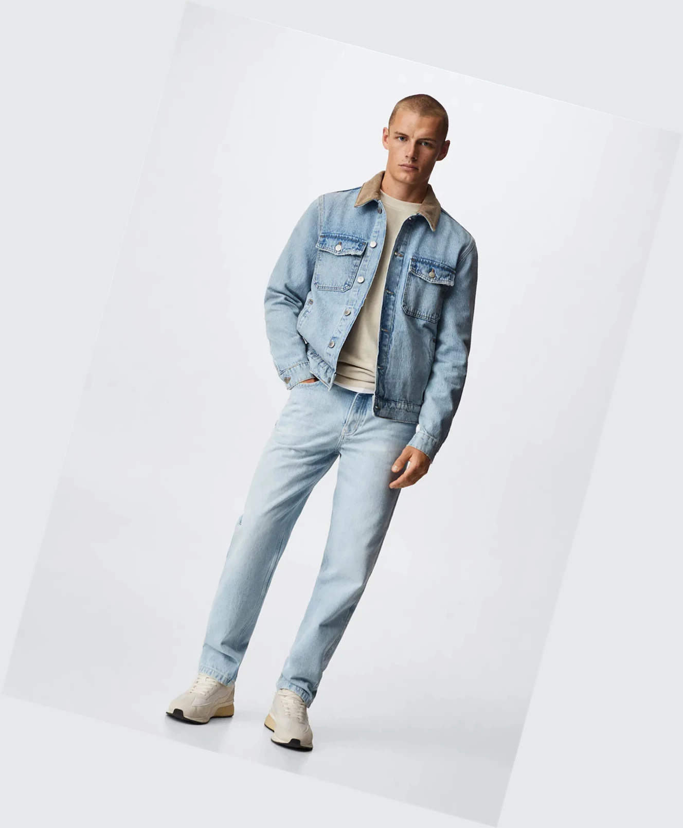 Bundy Mango Corduroy Collar Denim Panske Svetlo Modre | SK860757