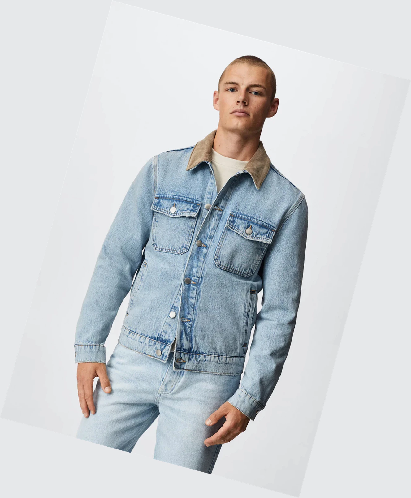 Bundy Mango Corduroy Collar Denim Panske Svetlo Modre | SK860757