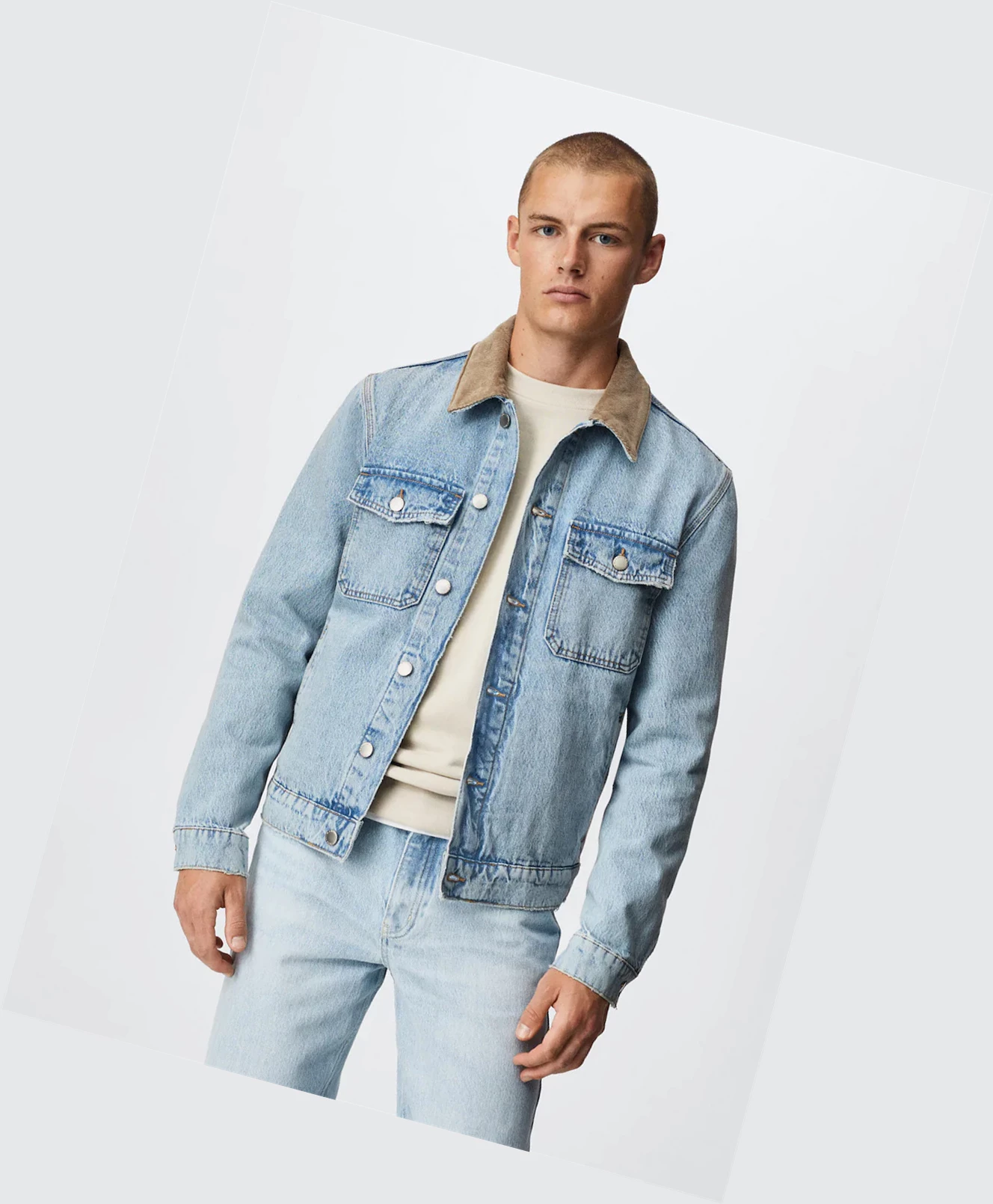 Bundy Mango Corduroy Collar Denim Panske Svetlo Modre | SK860757