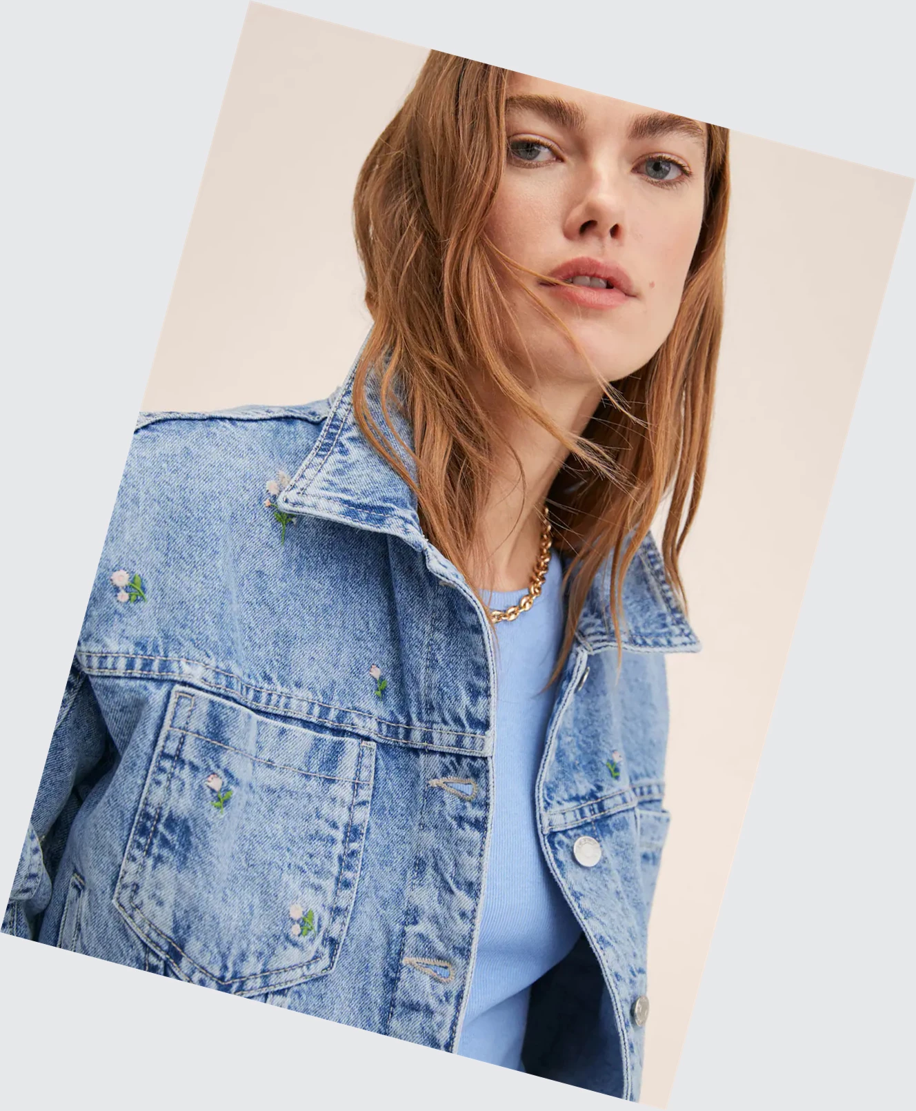 Bundy Mango Embroidered Denim Damske Modre | SK860791