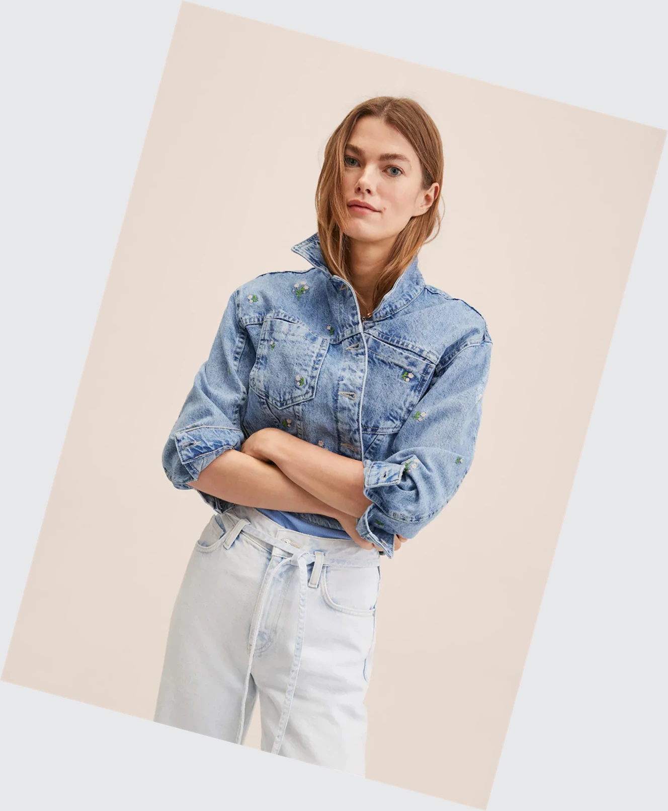 Bundy Mango Embroidered Denim Damske Modre | SK860791