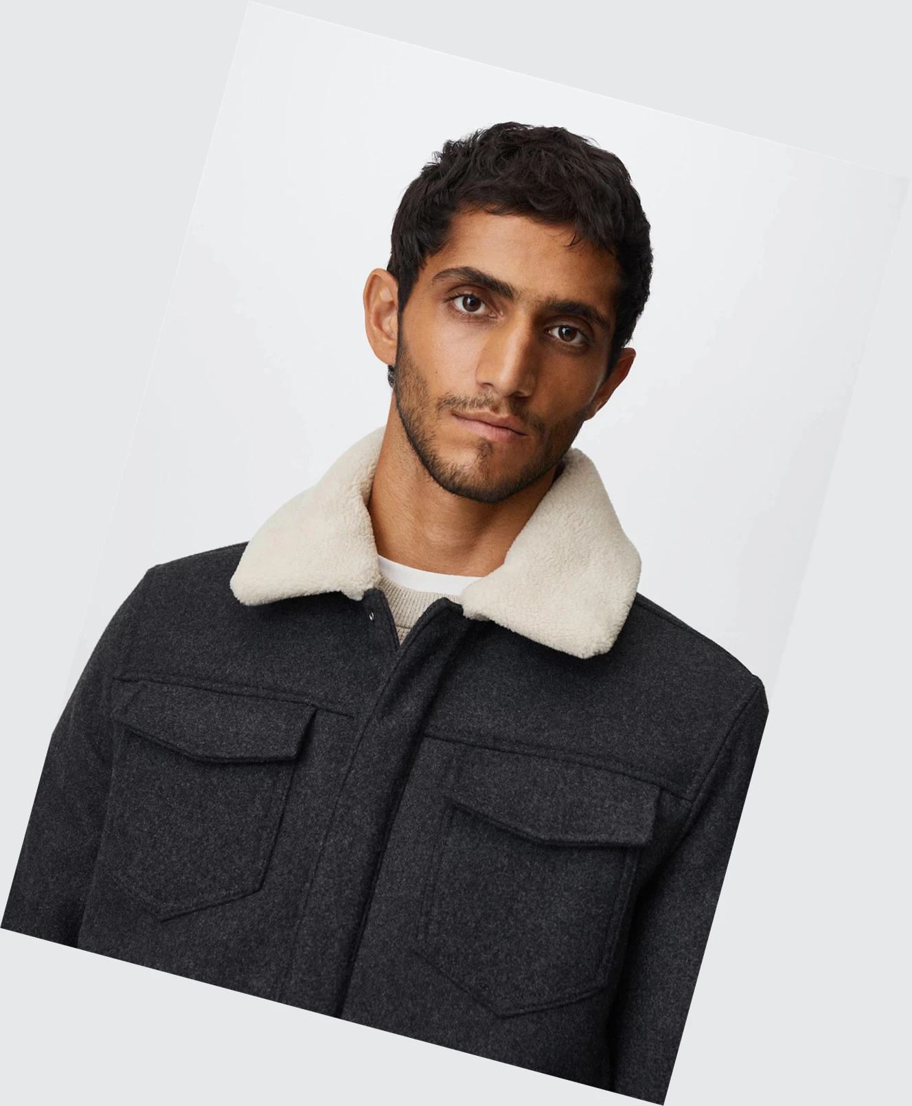 Bundy Mango Faux-shearling Collar Vlna Panske Tmavo Siva | SK860848