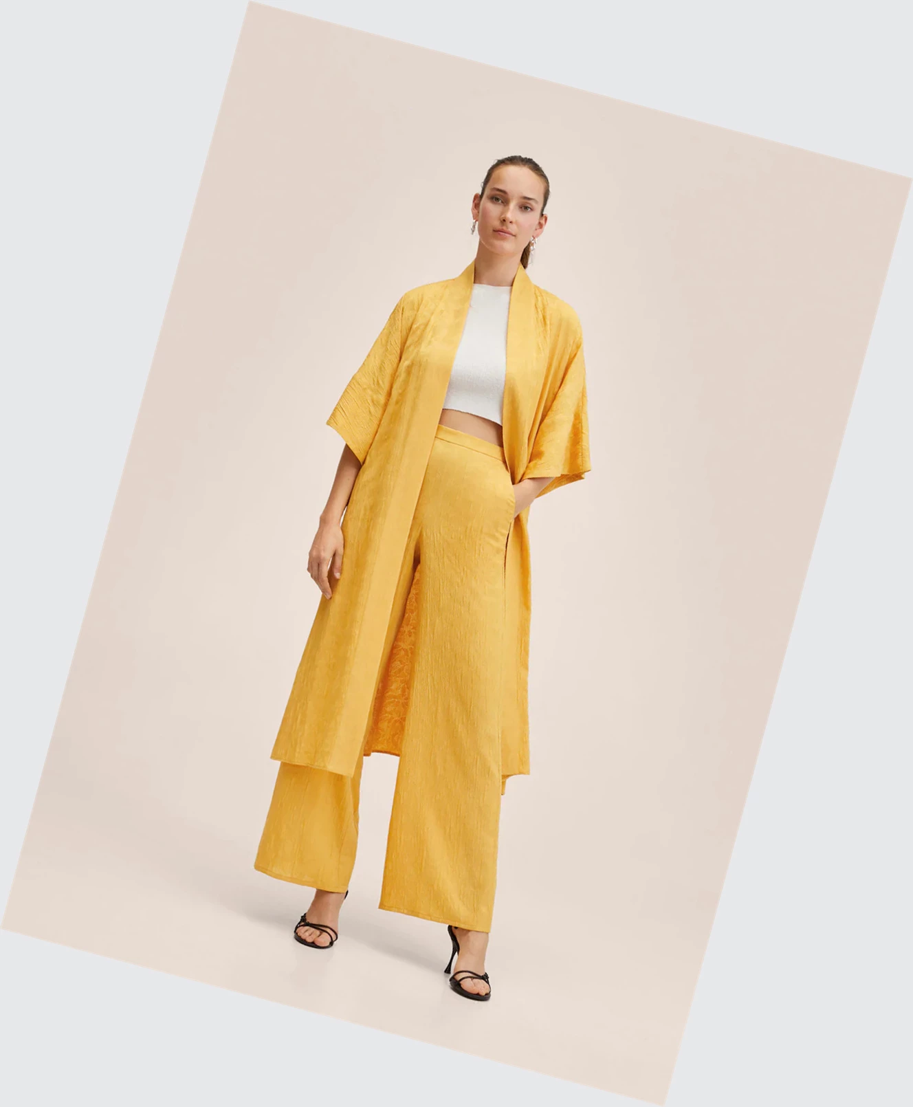 Caftan Mango Fluid Oversized Damske Horčica Biela | SK860124