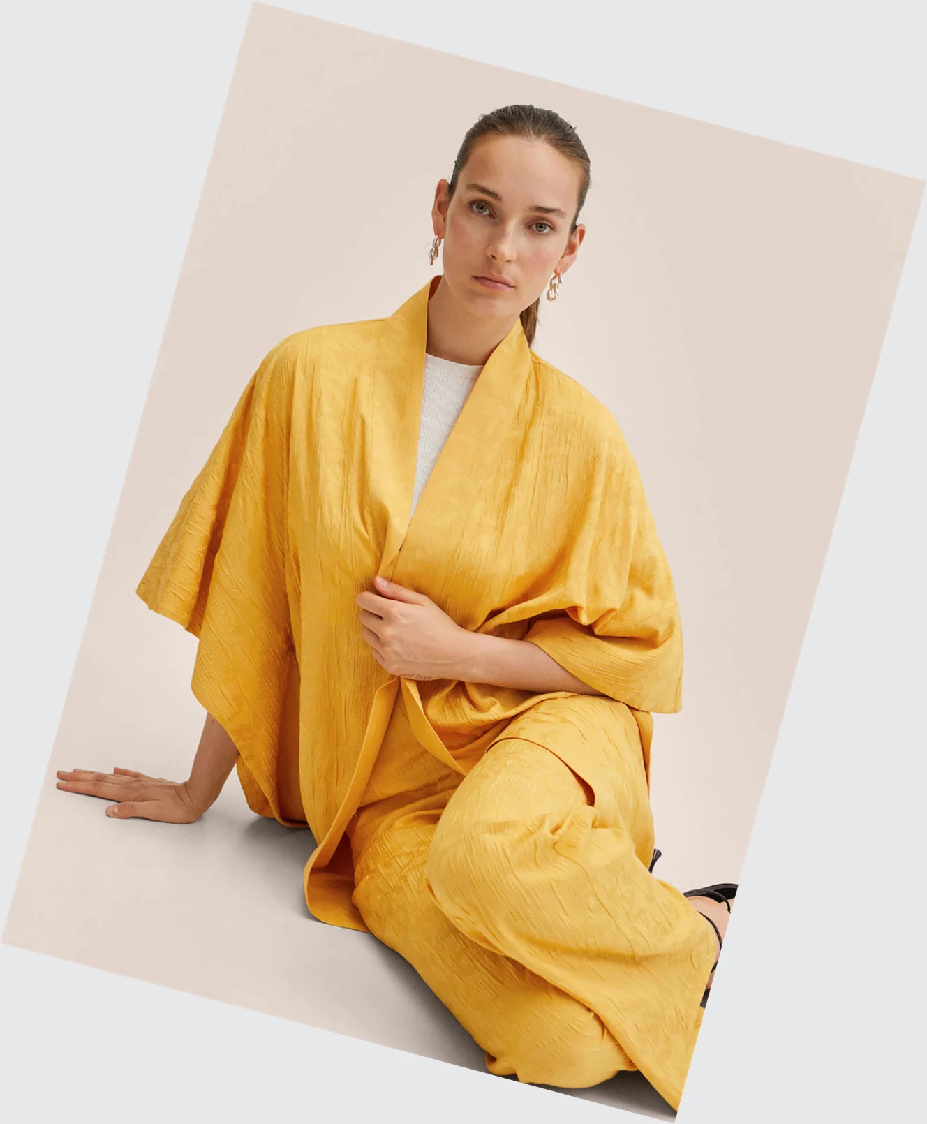 Caftan Mango Fluid Oversized Damske Horčica Biela | SK860124