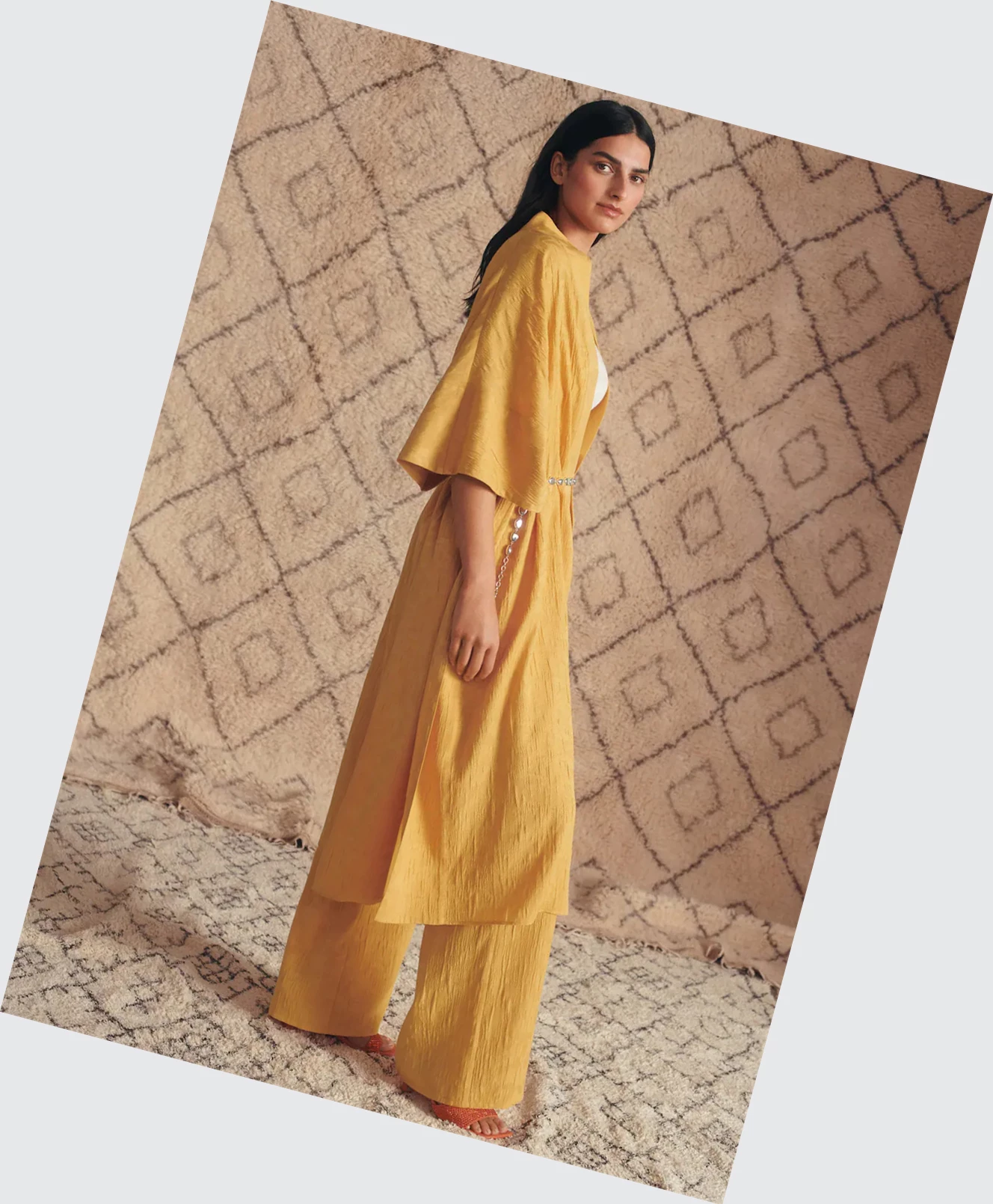 Caftan Mango Fluid Oversized Damske Horčica Biela | SK860124