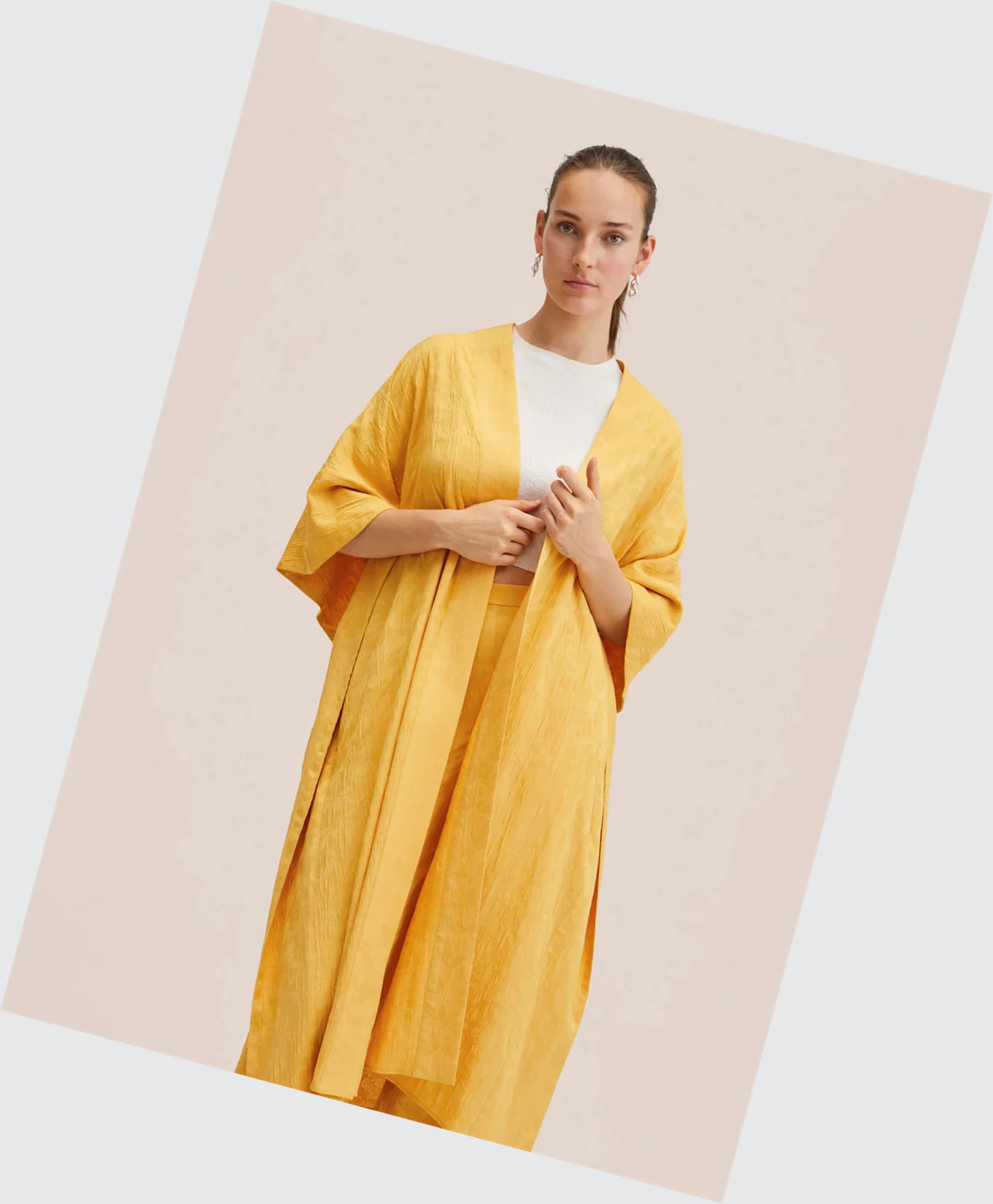 Caftan Mango Fluid Oversized Damske Horčica Biela | SK860124