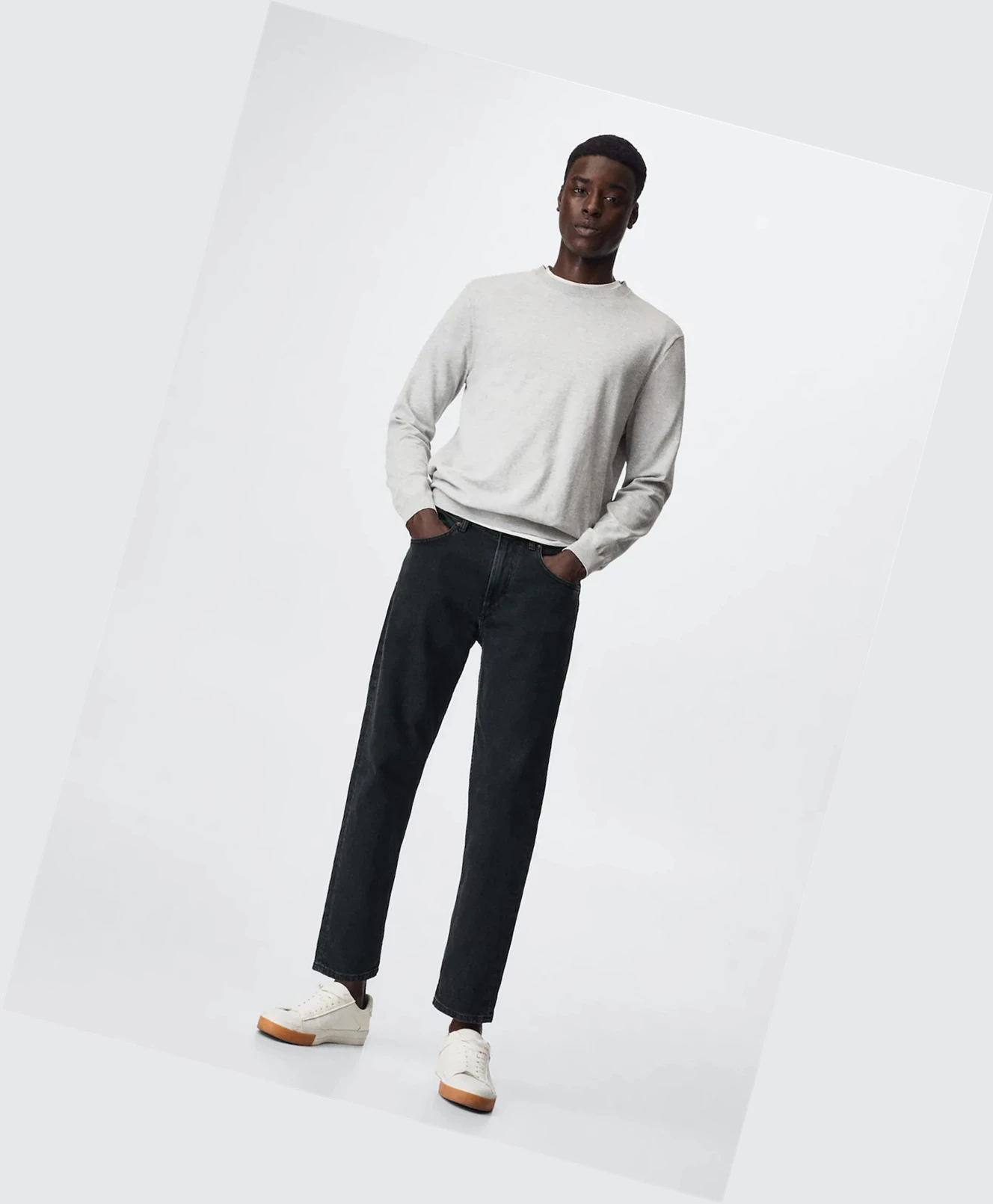 Džínsy Mango Ben Tapered Cropped Panske Čierne | SK860972