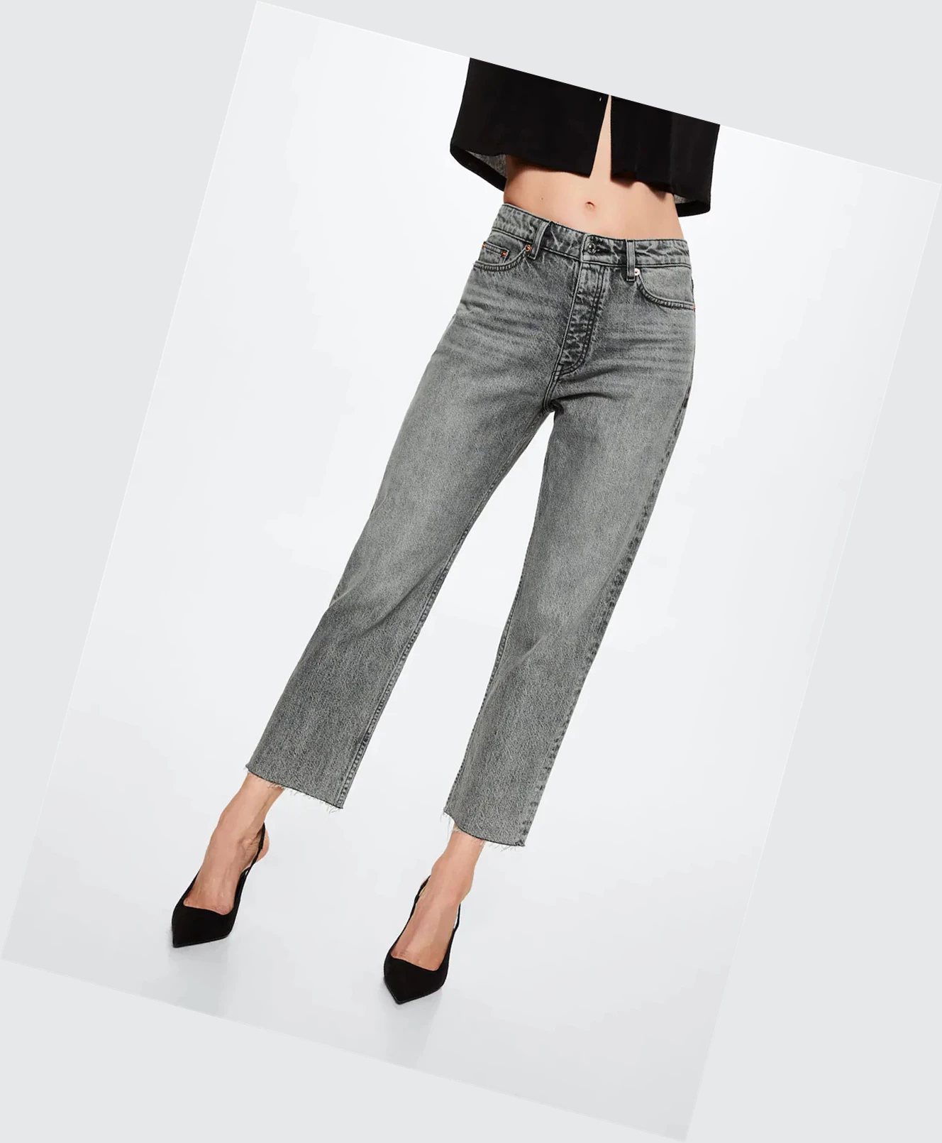 Džínsy Mango High-waist Cropped Rovno Damske Siva | SK861033