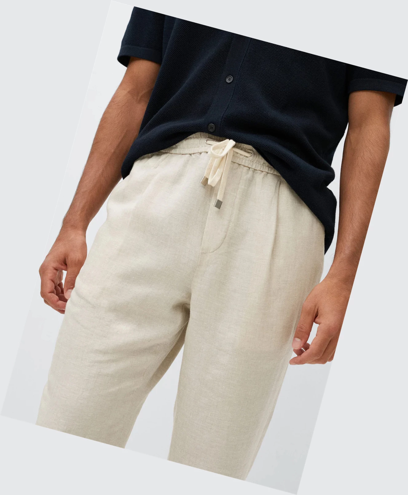 Jogger Nohavice Mango Plisované Linen Panske Ecru | SK861072