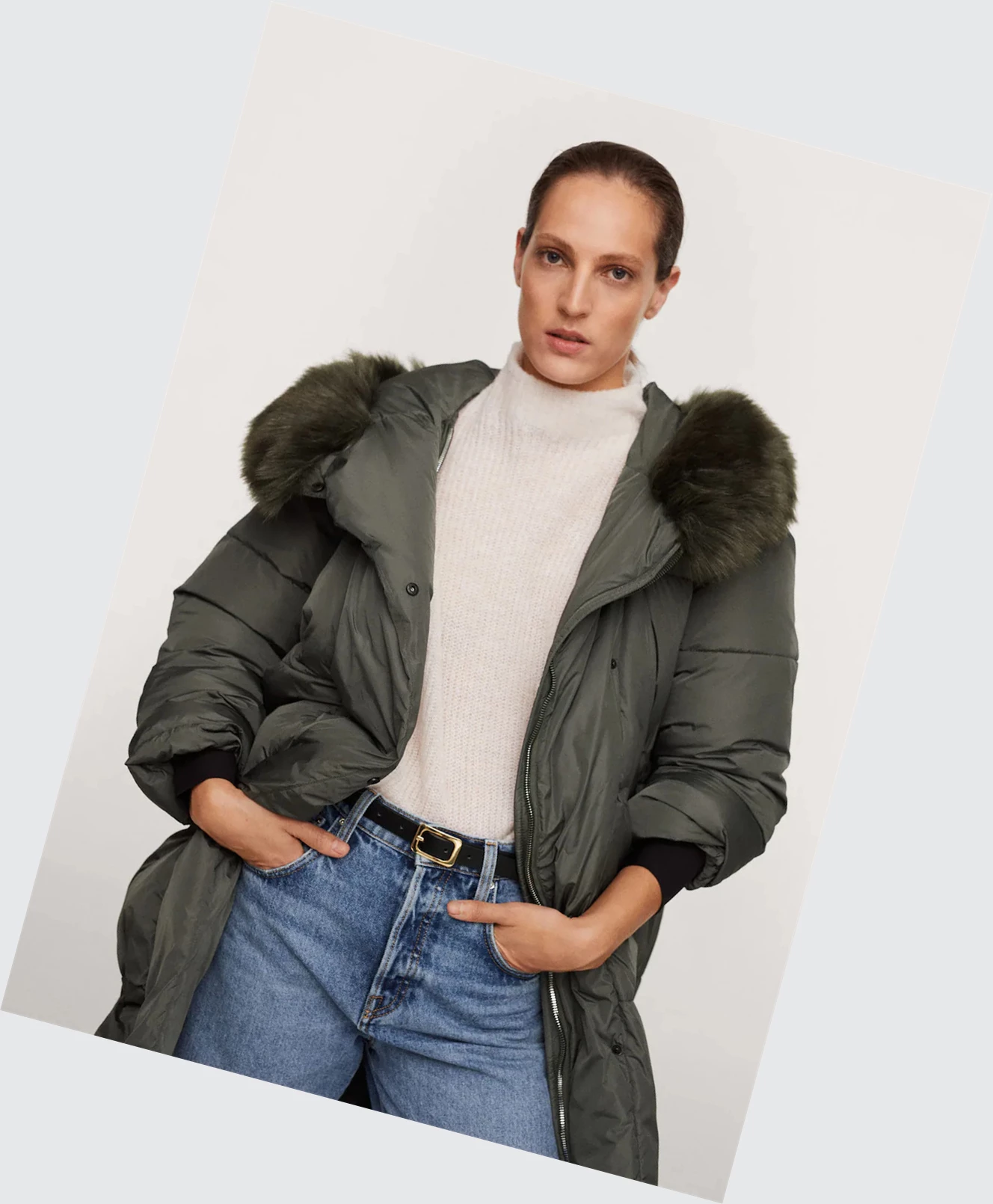 Kabáty Mango Fur Collar Prešívané Damske Hnede | SK860311