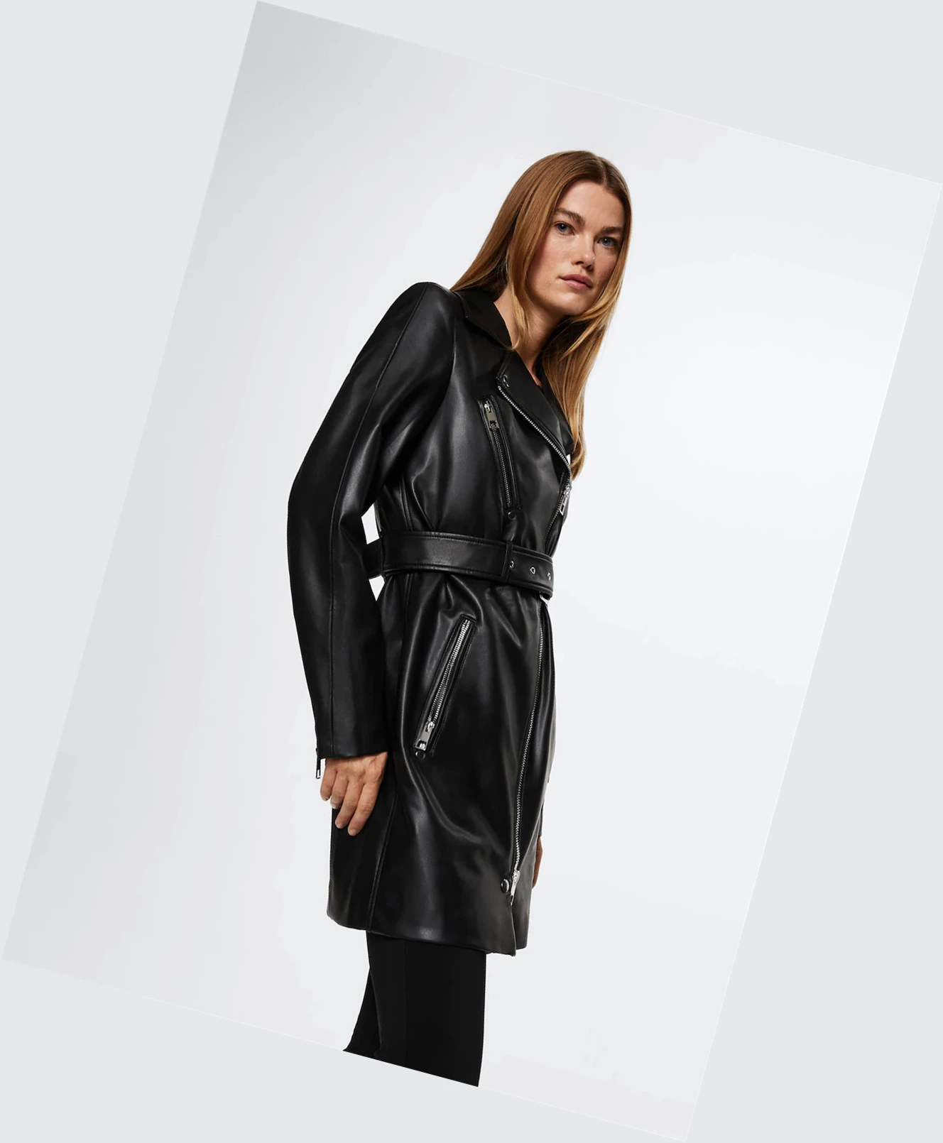 Kabáty Mango Kozene-effect Zippered Trench Damske Čierne | SK860324