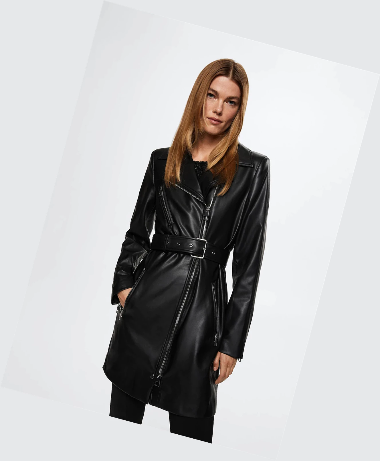 Kabáty Mango Kozene-effect Zippered Trench Damske Čierne | SK860324