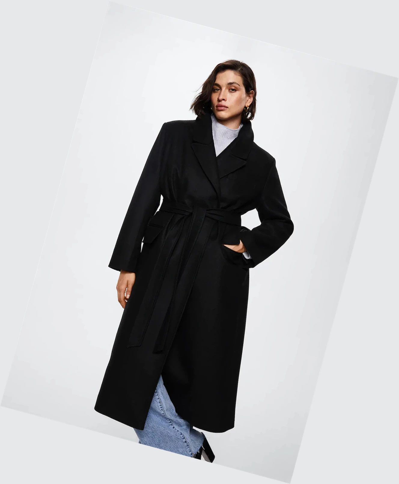 Kabáty Mango Long Lapel Damske Čierne | SK860344