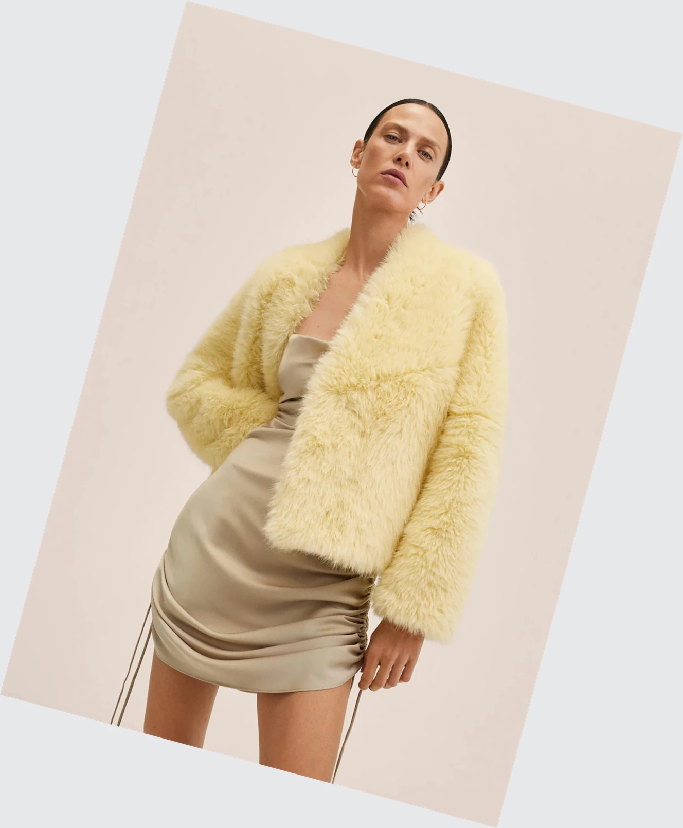 Kabáty Mango Oversize Faux-fur Damske Žlté | SK860347