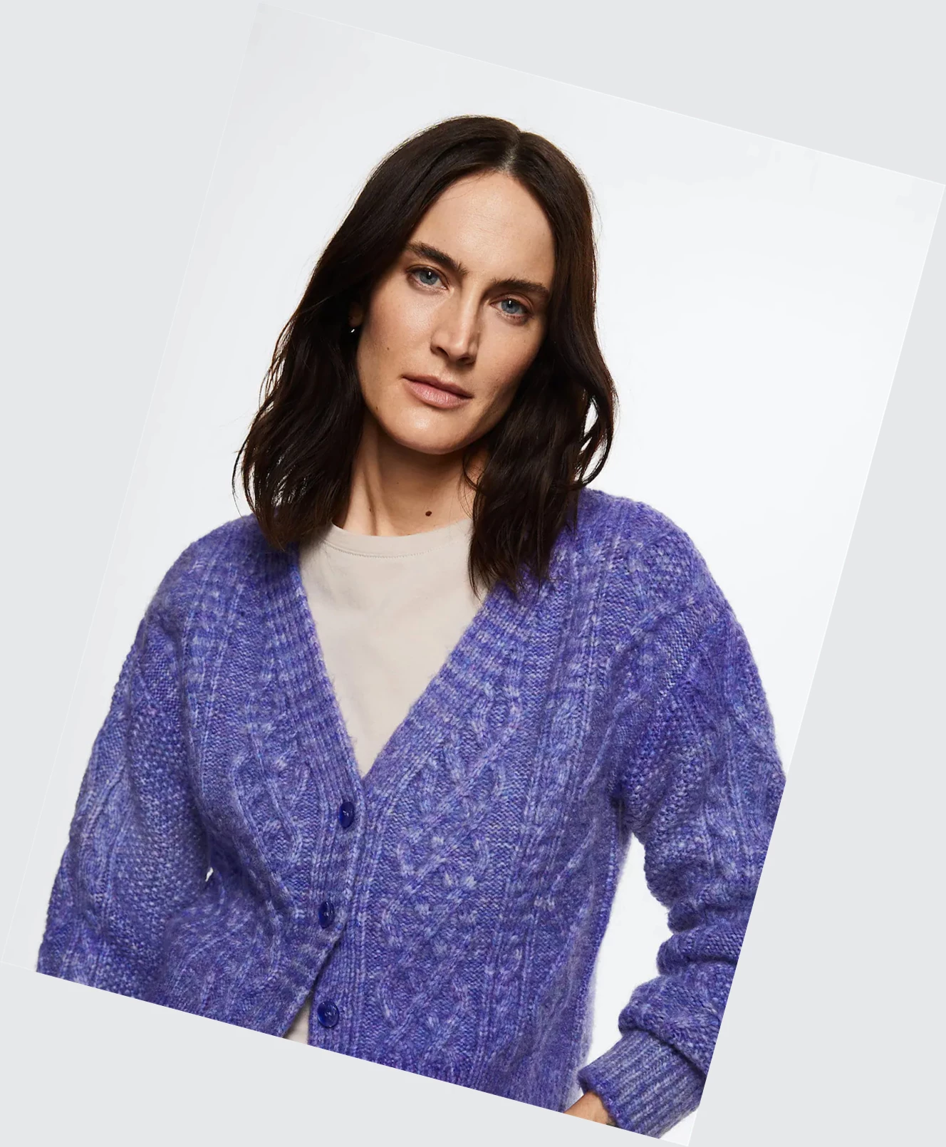 Kardigán Mango Button Knit Damske Lilac | SK860205