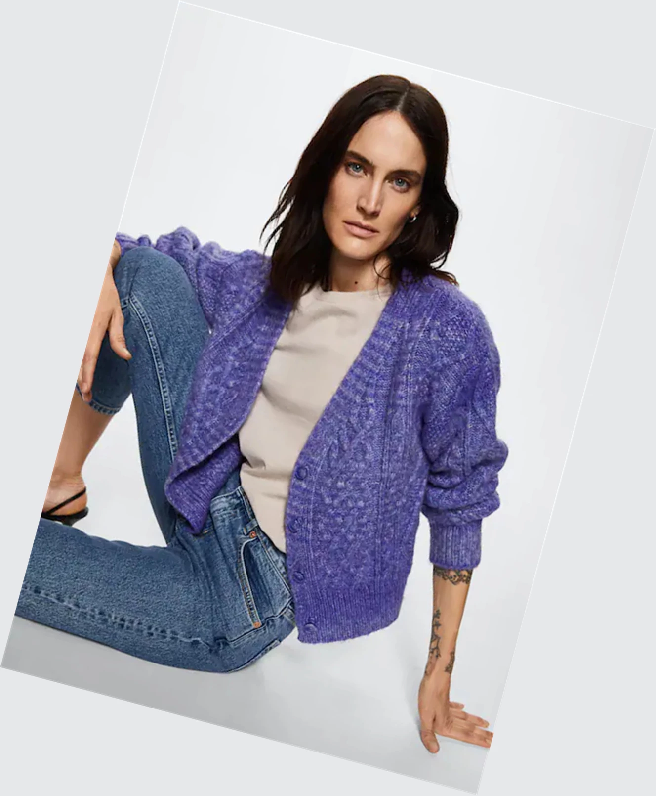 Kardigán Mango Button Knit Damske Lilac | SK860205