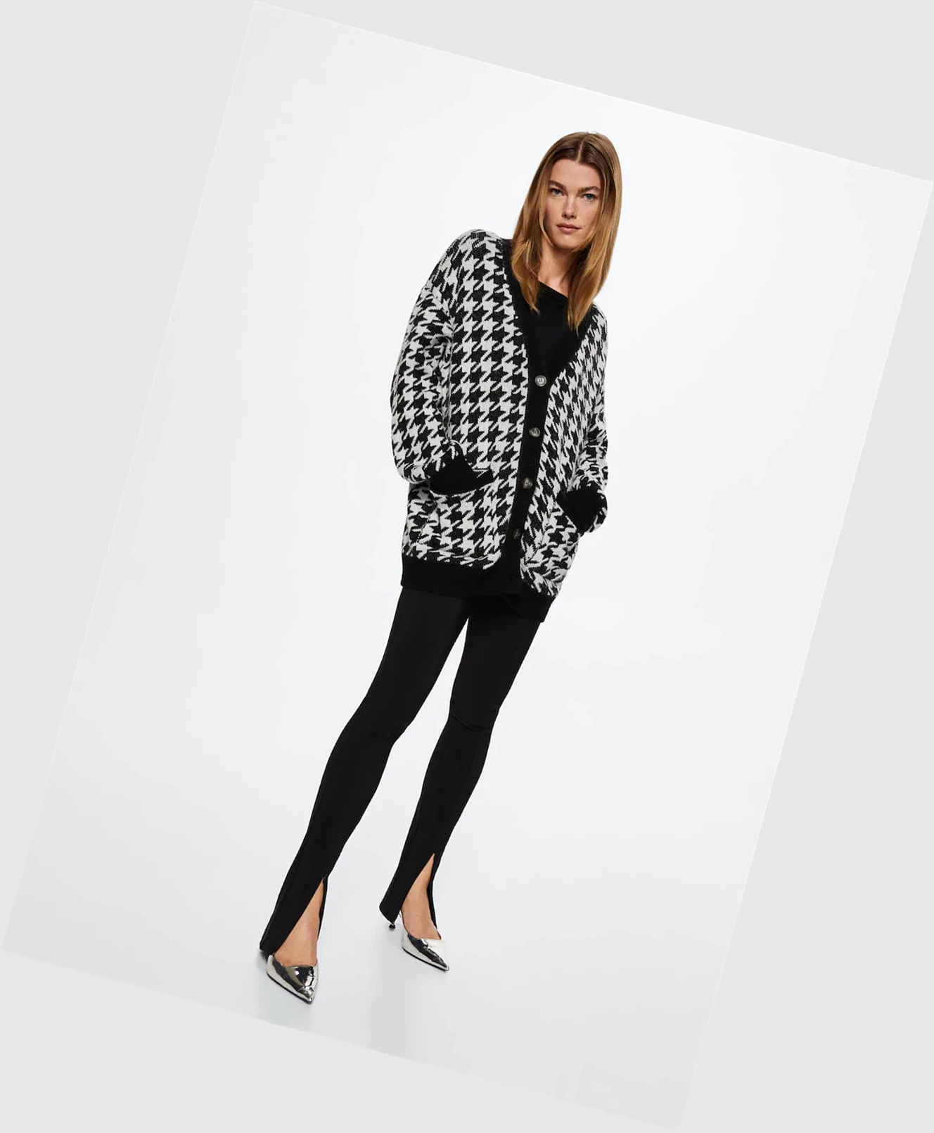 Kardigán Mango Houndstooth Damske Čierne | SK860150