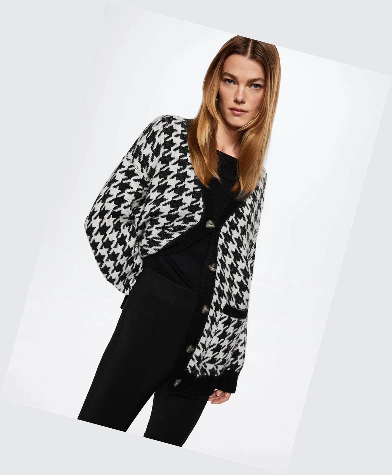 Kardigán Mango Houndstooth Damske Čierne | SK860150