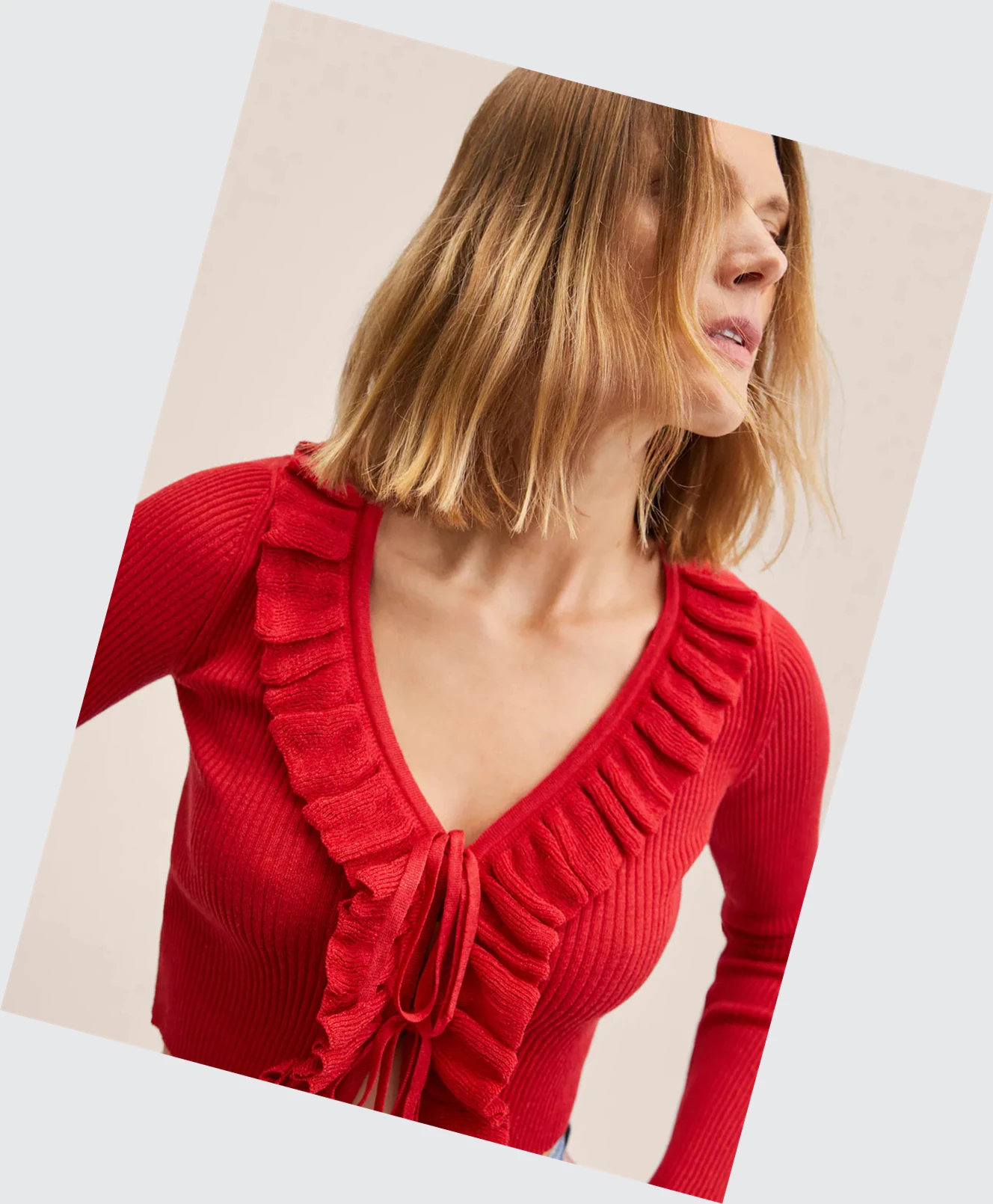 Kardigán Mango Ruffle Knit Damske Červené | SK860168