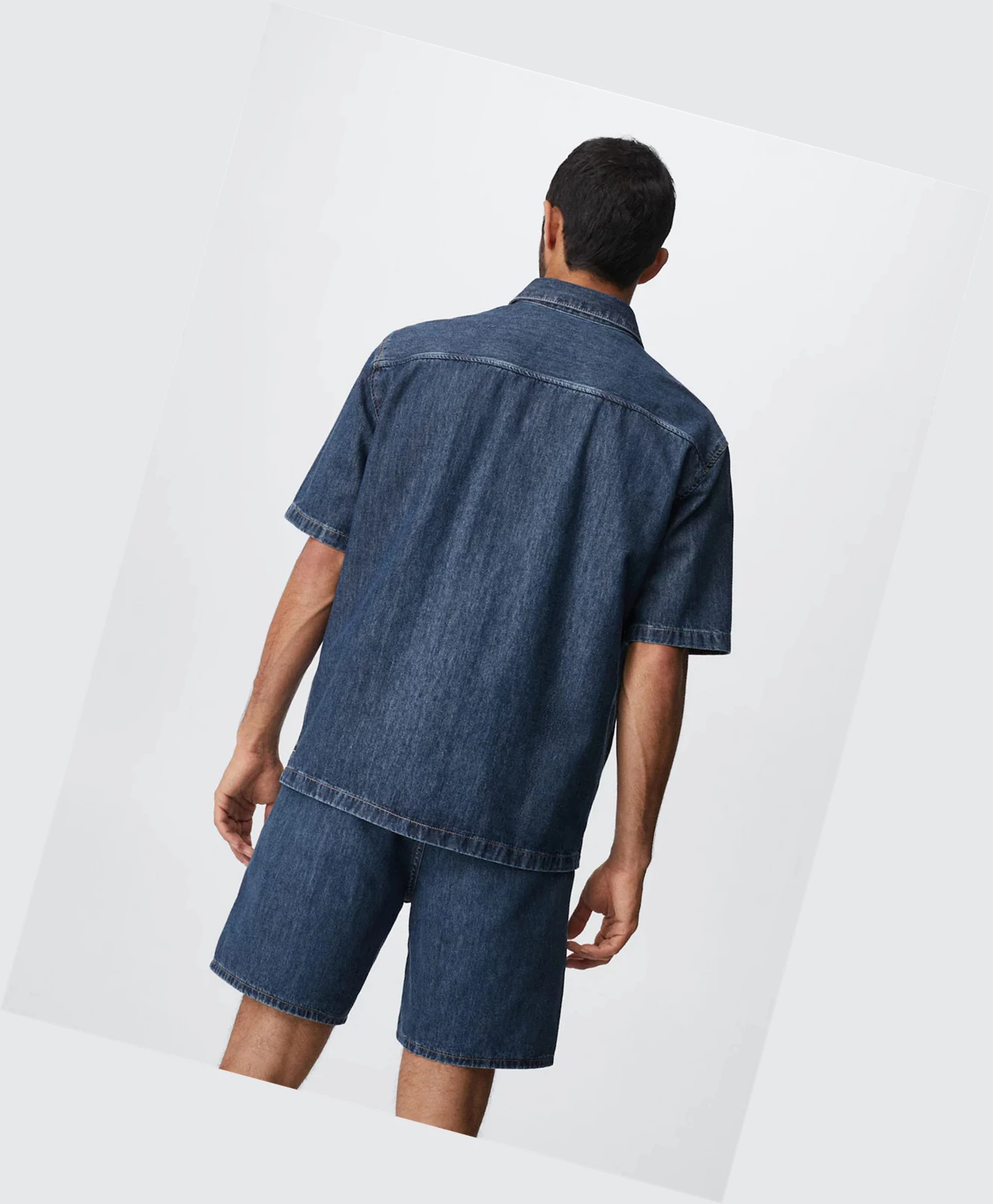 Kosele Mango Kratke Sleeve Denim Panske Tmavo Modre | SK861653