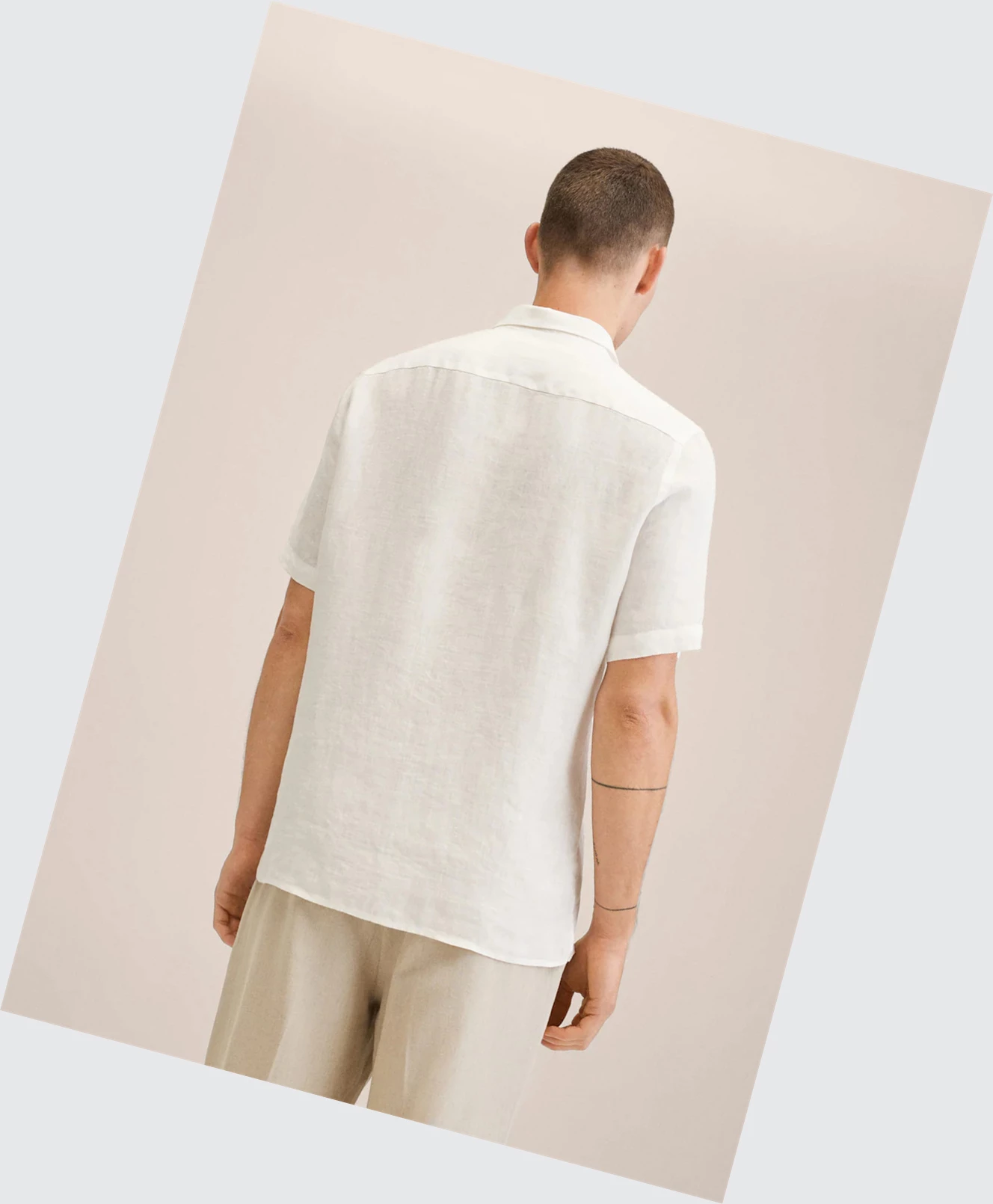 Kosele Mango Kratke Sleeve Linen-blend Panske Ecru | SK861799