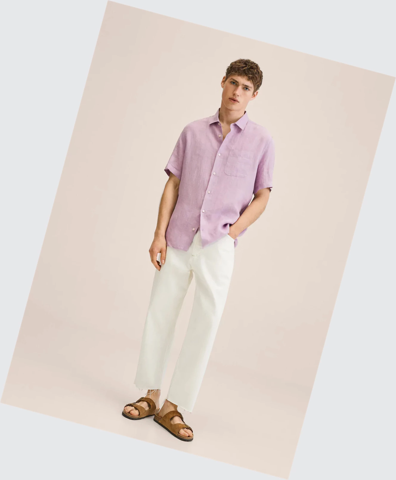 Kosele Mango Kratke Sleeve Linen-blend Panske Violet | SK861814