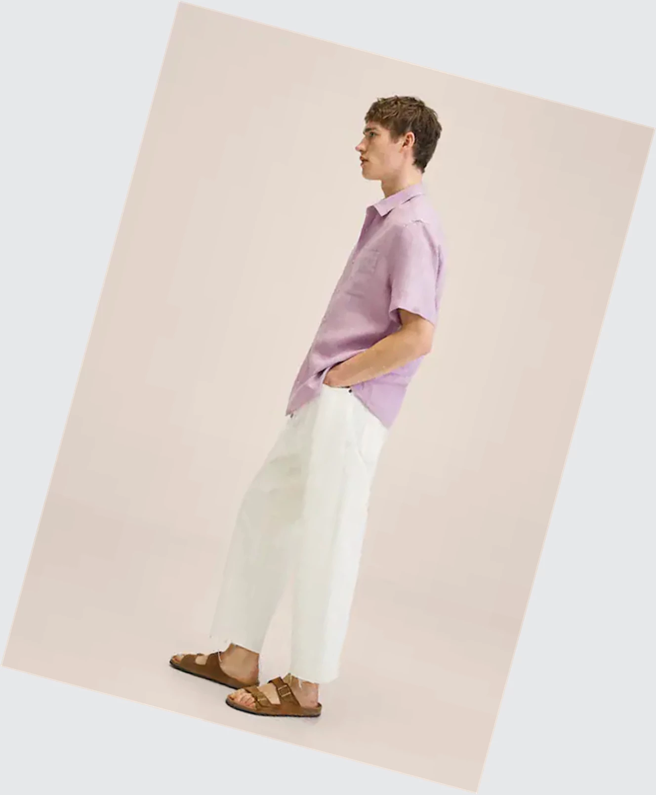 Kosele Mango Kratke Sleeve Linen-blend Panske Violet | SK861814