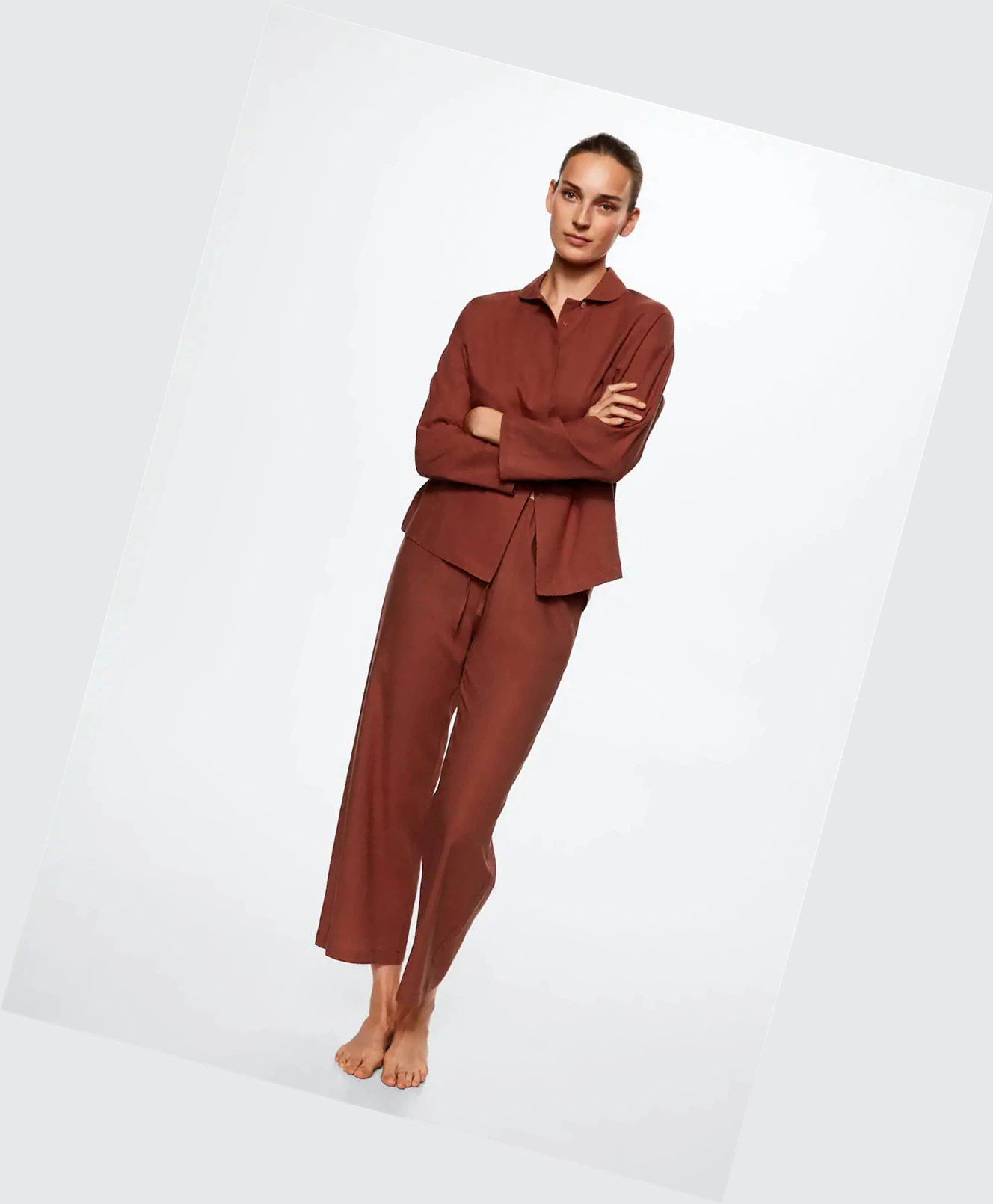 Kosele Mango Linen Pajama Damske Bordove | SK861684