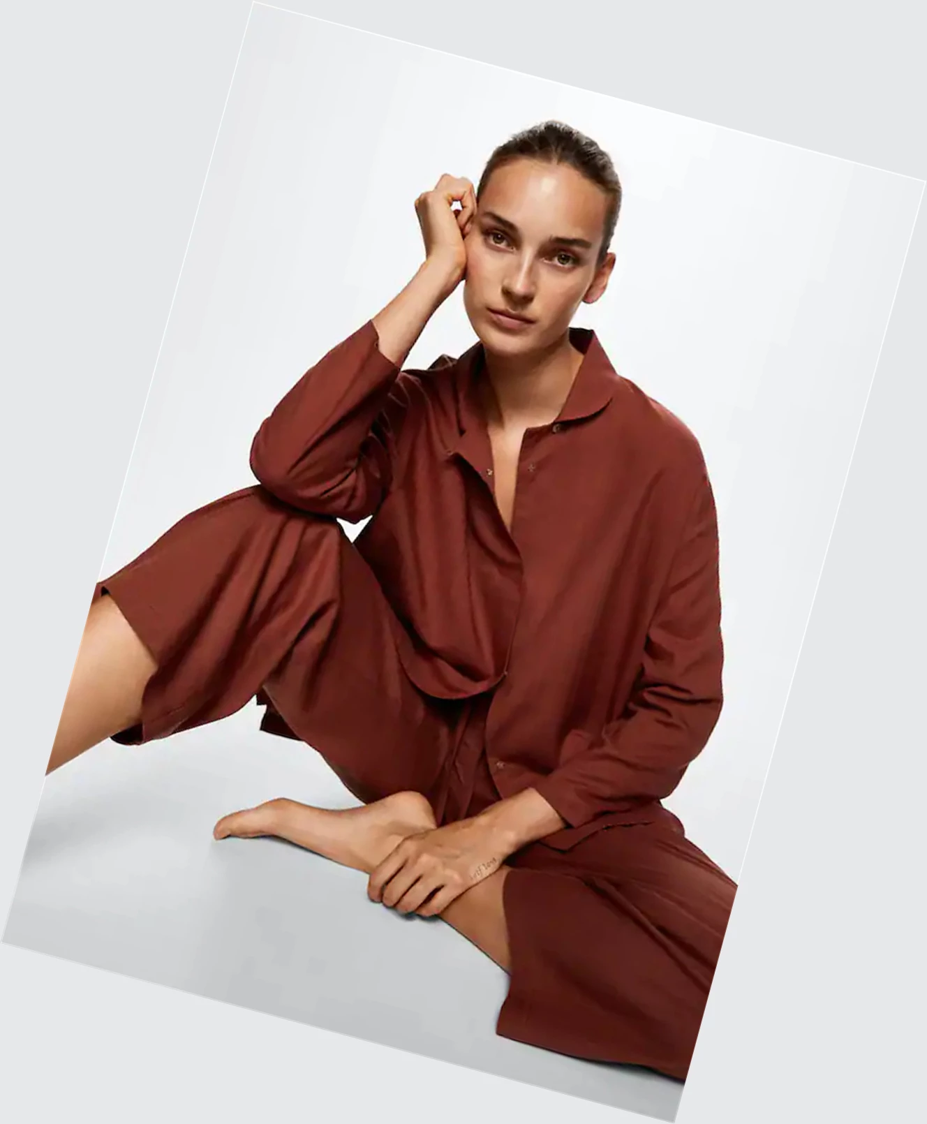 Kosele Mango Linen Pajama Damske Bordove | SK861684