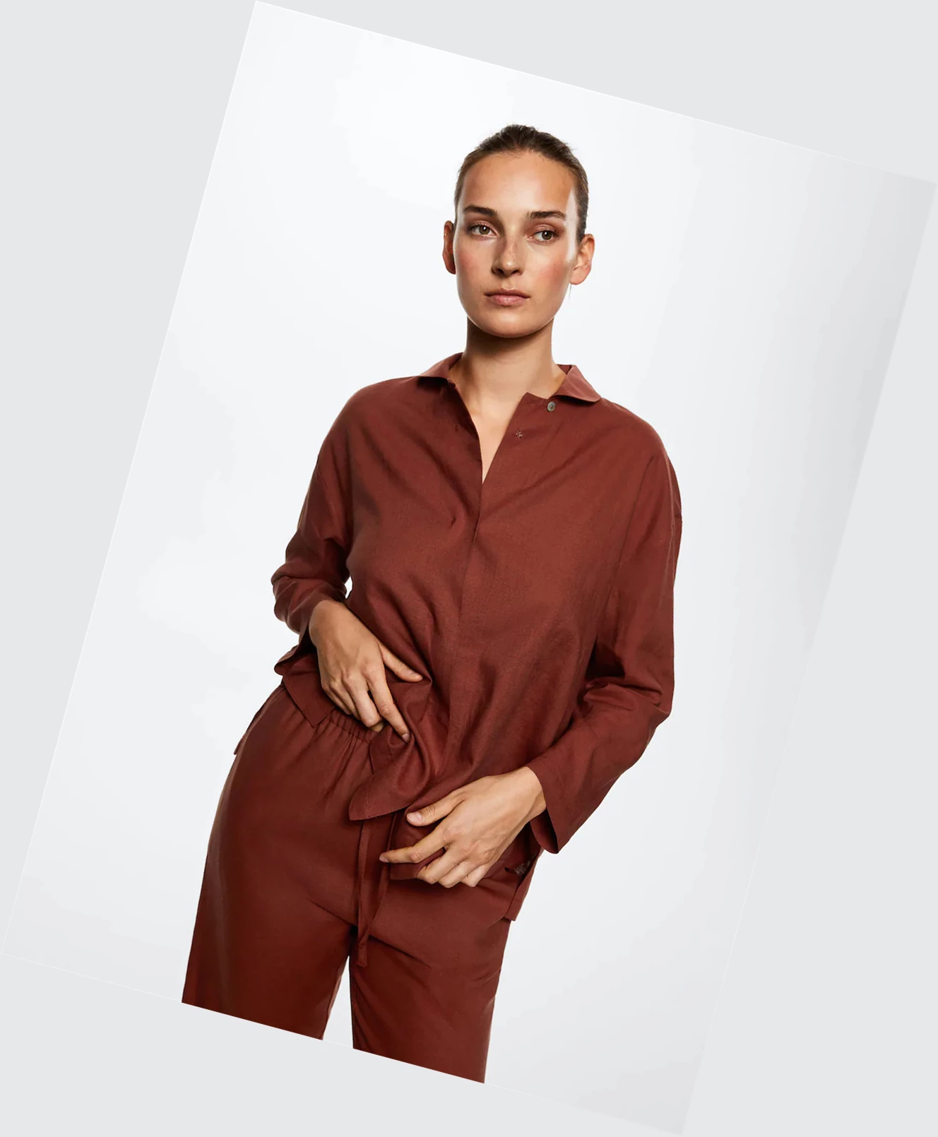 Kosele Mango Linen Pajama Damske Bordove | SK861684