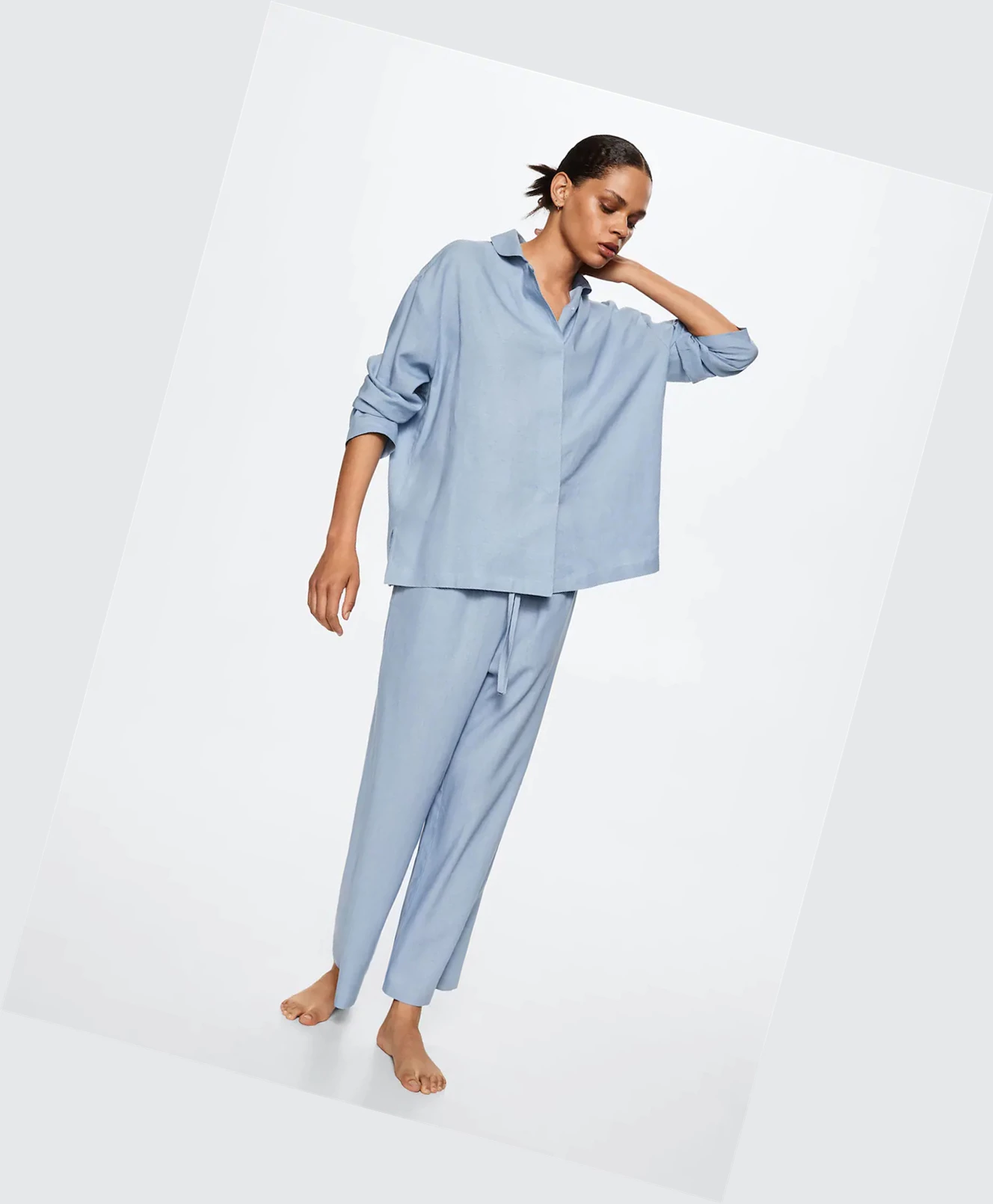 Kosele Mango Linen Pajama Damske Modre | SK861928