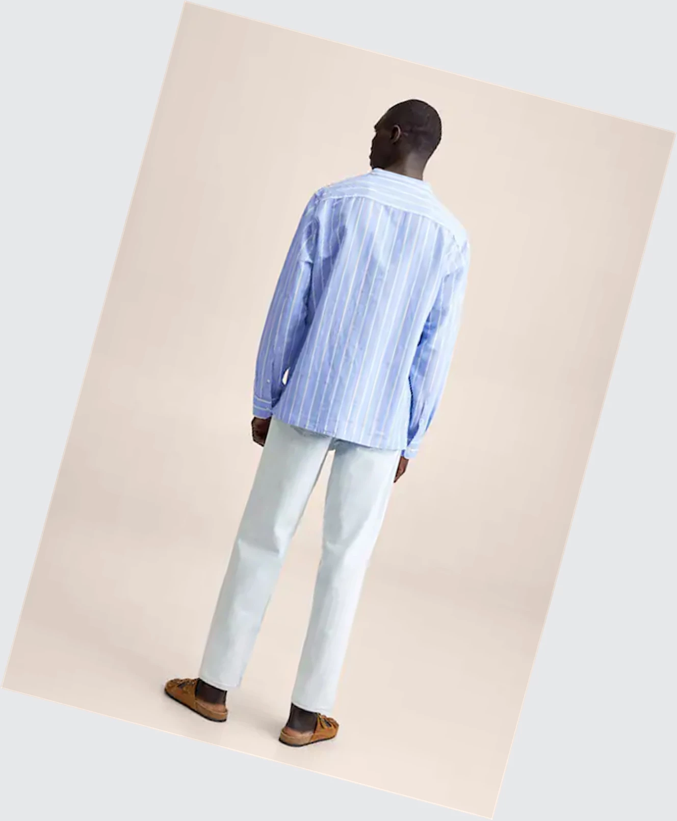 Kosele Mango Pruhované Mandarin-collar Linen Panske Modre | SK861876