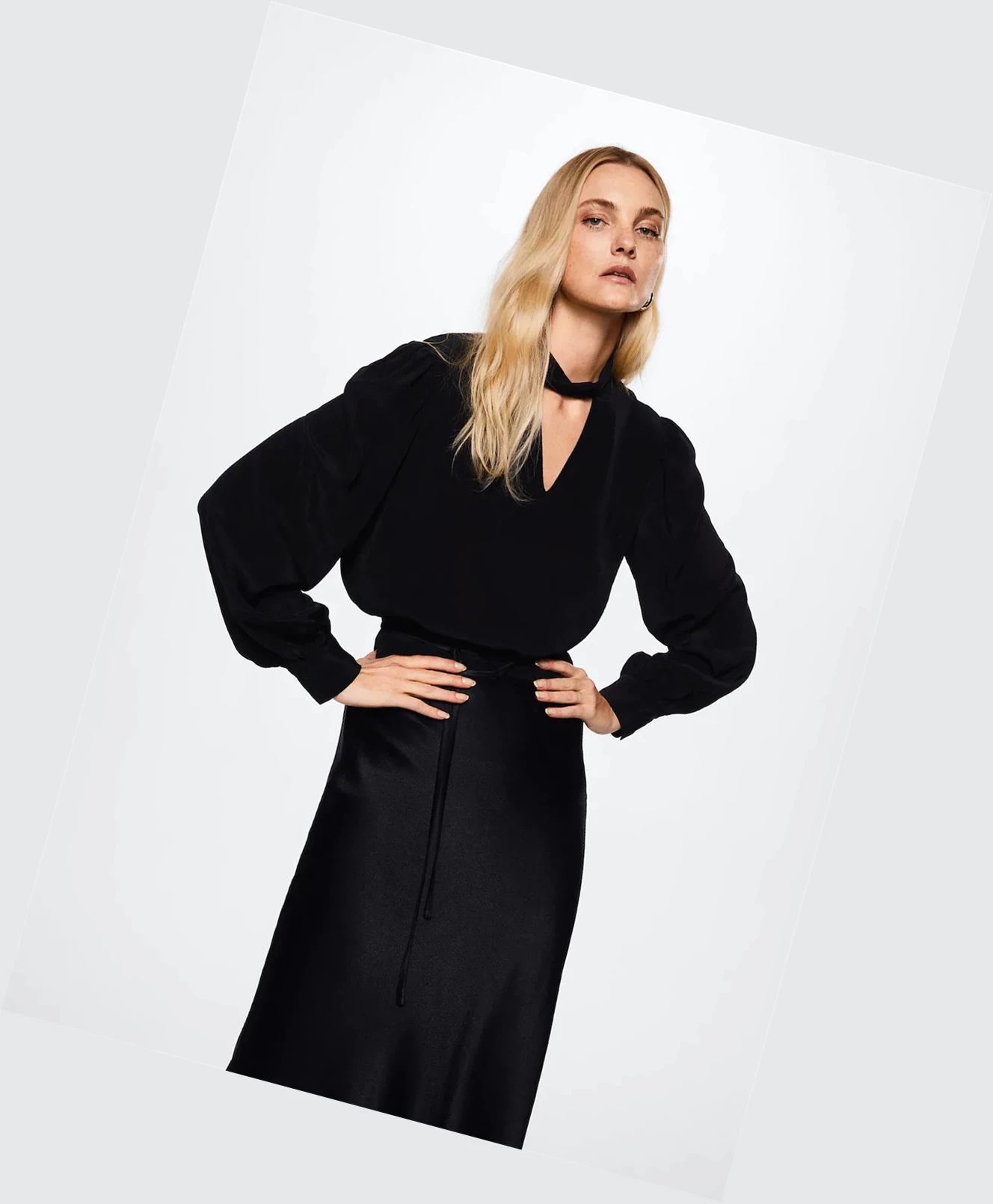 Kosele Mango Puffed Sleeves Flowy Damske Čierne | SK862019