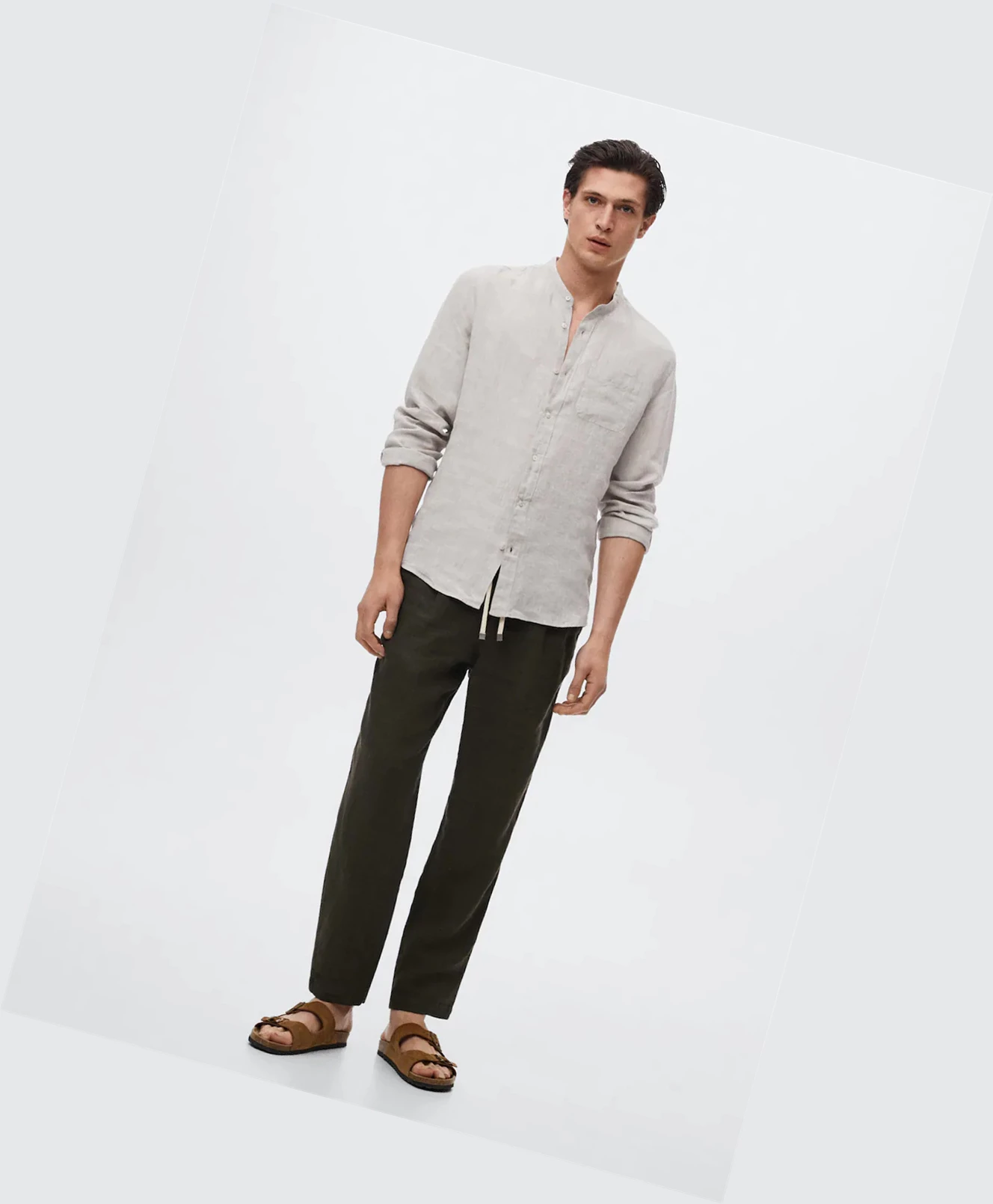 Kosele Mango Slim Fit Mao Collar Linen Panske Sand | SK861708