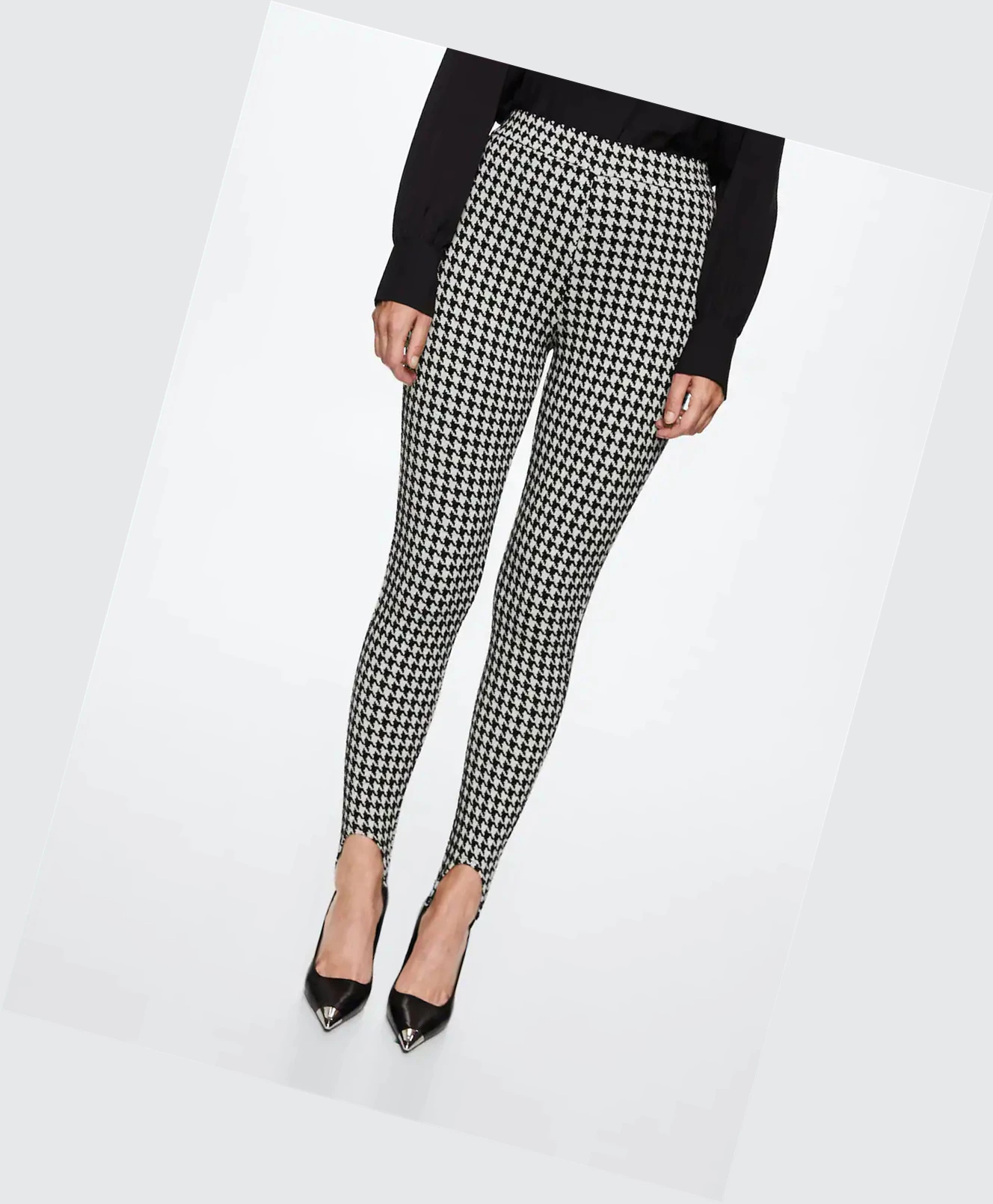 Leginy Mango Houndstooth Print Damske Čierne | SK861147