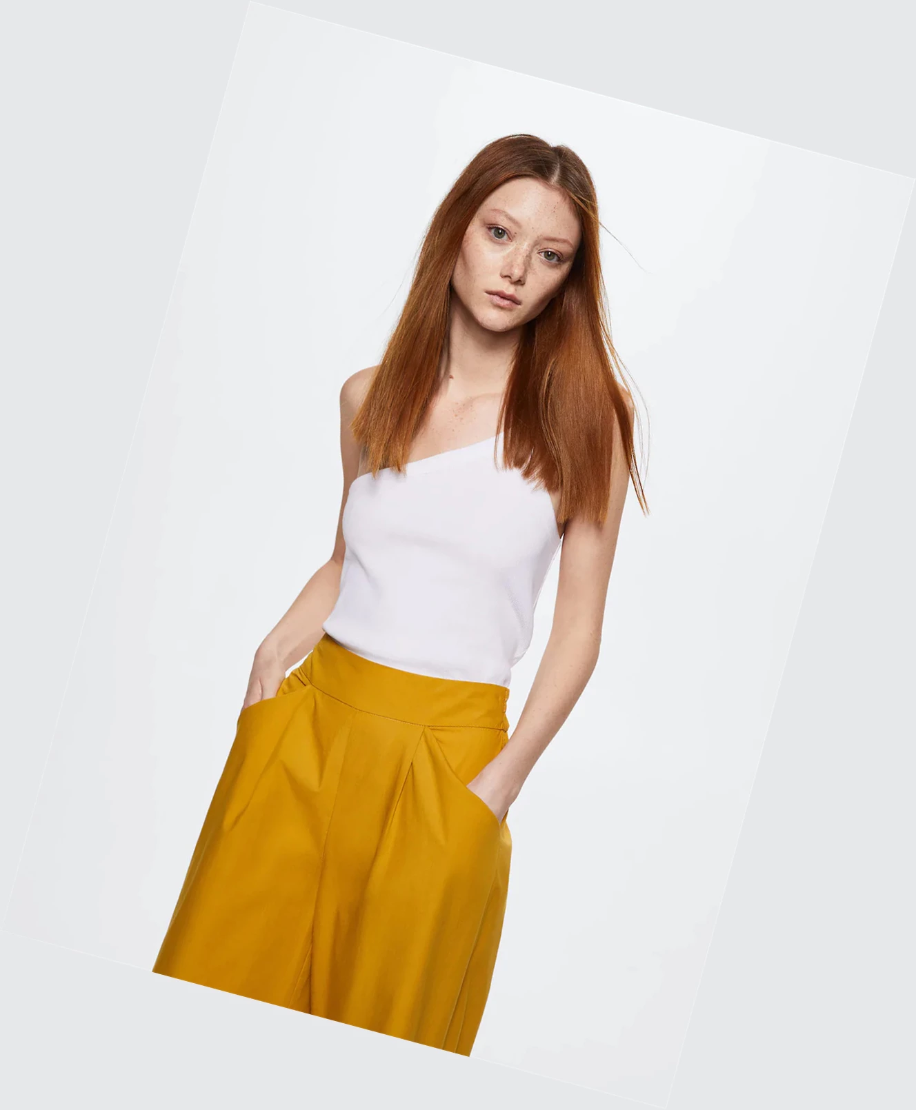 Nohavice Mango 100% Bavlnene Culotte Damske Horčica Biela | SK861316