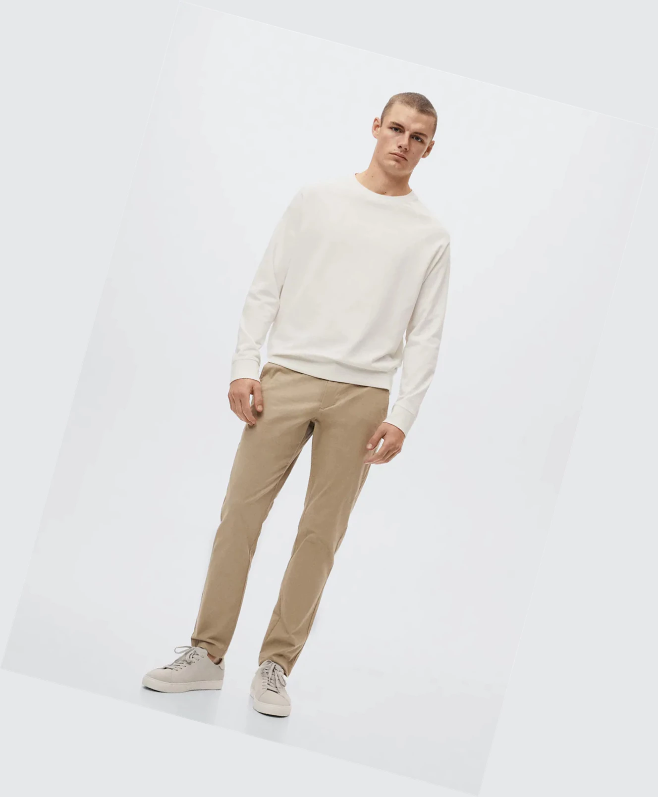 Nohavice Mango Bavlnene Tapered Crop Panske Béžové | SK861508