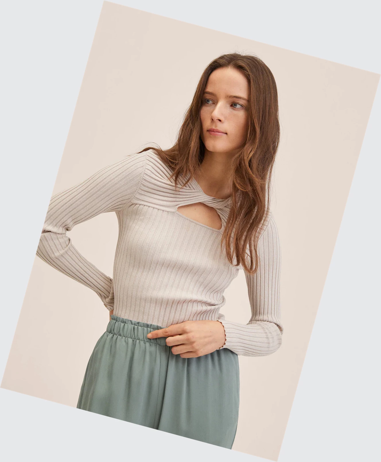 Nohavice Mango Elastic Pásom Crop Damske Hnedožltý | SK861314