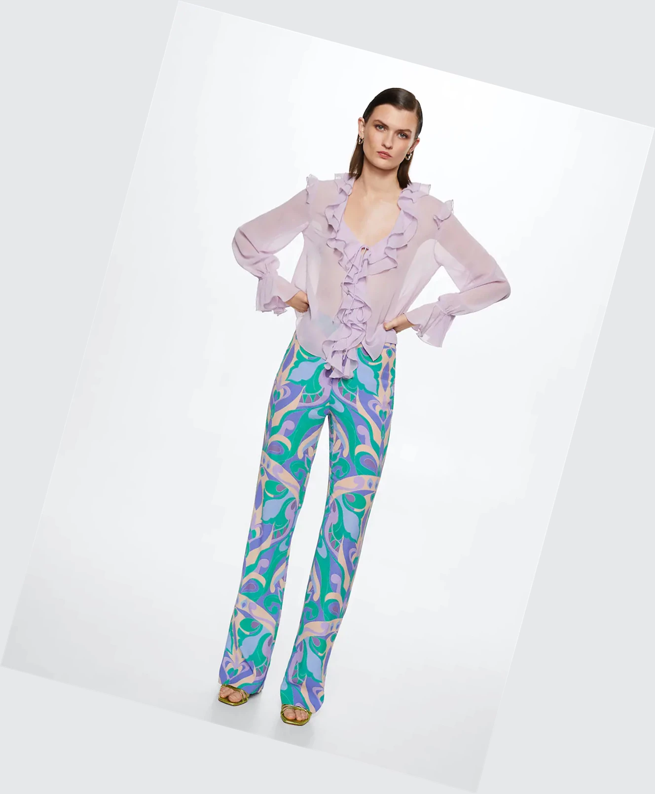 Nohavice Mango Flowy Printed Damske Lilac | SK861347