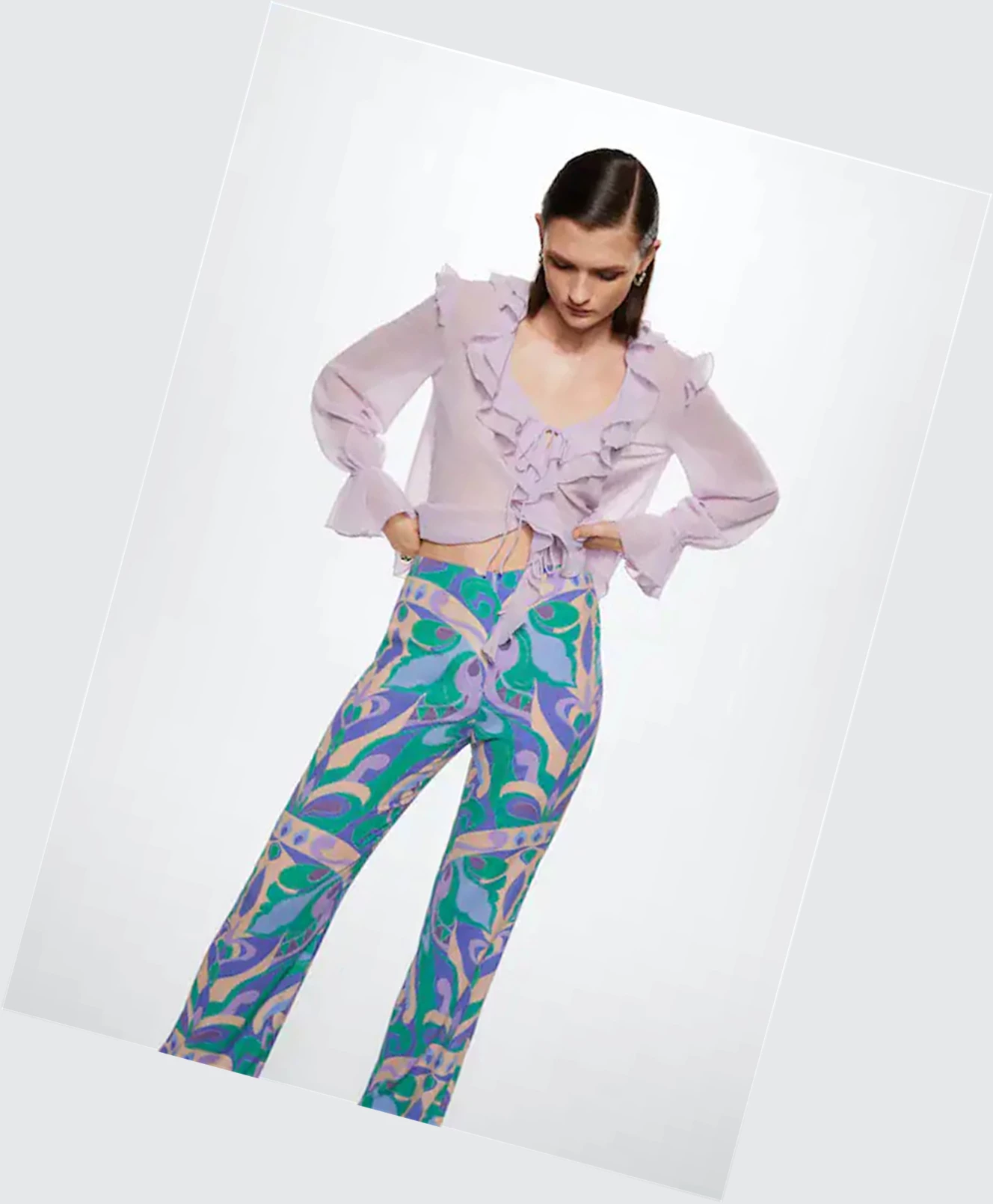 Nohavice Mango Flowy Printed Damske Lilac | SK861347