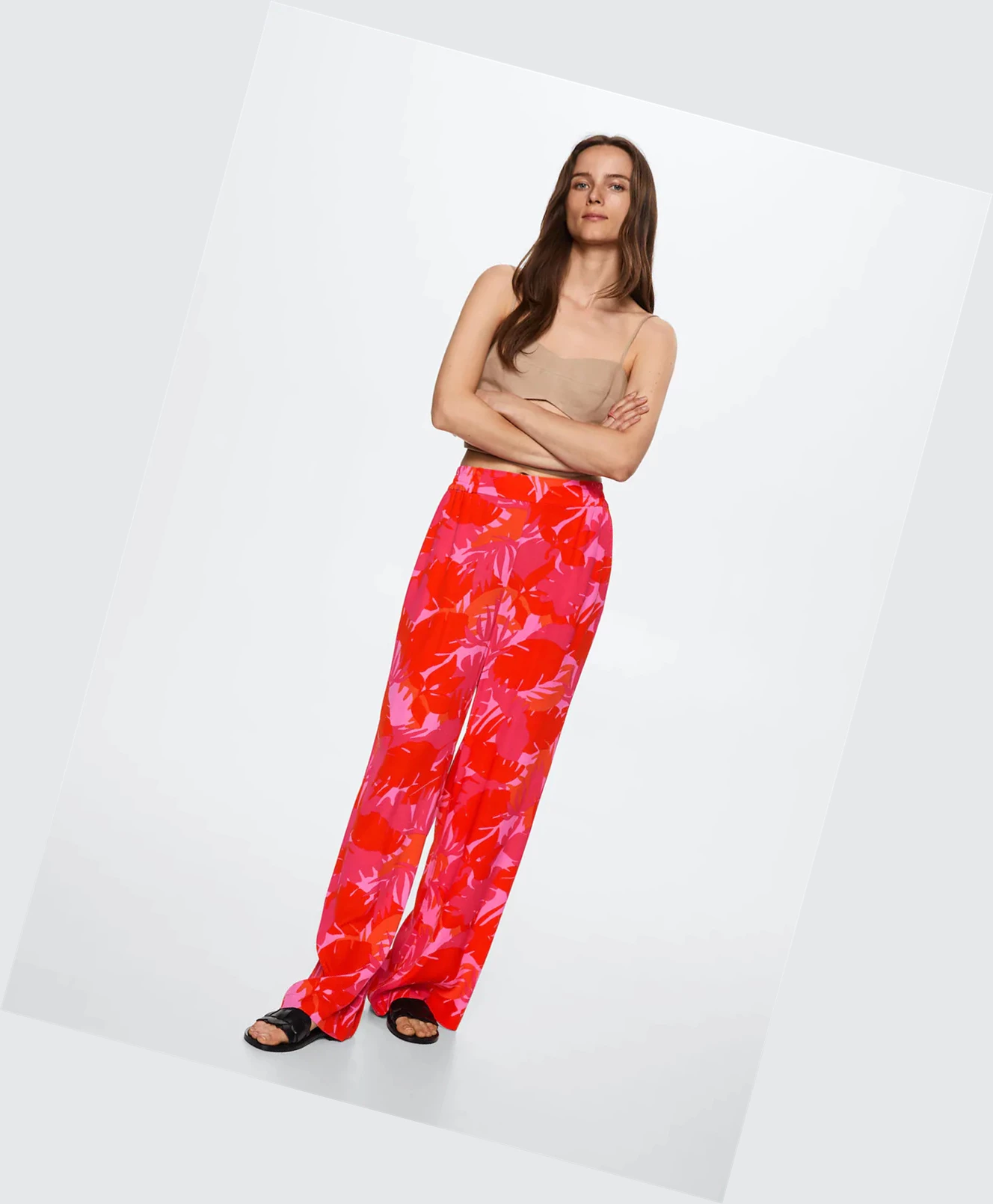 Nohavice Mango Flowy Printed Damske Ruzove | SK861308