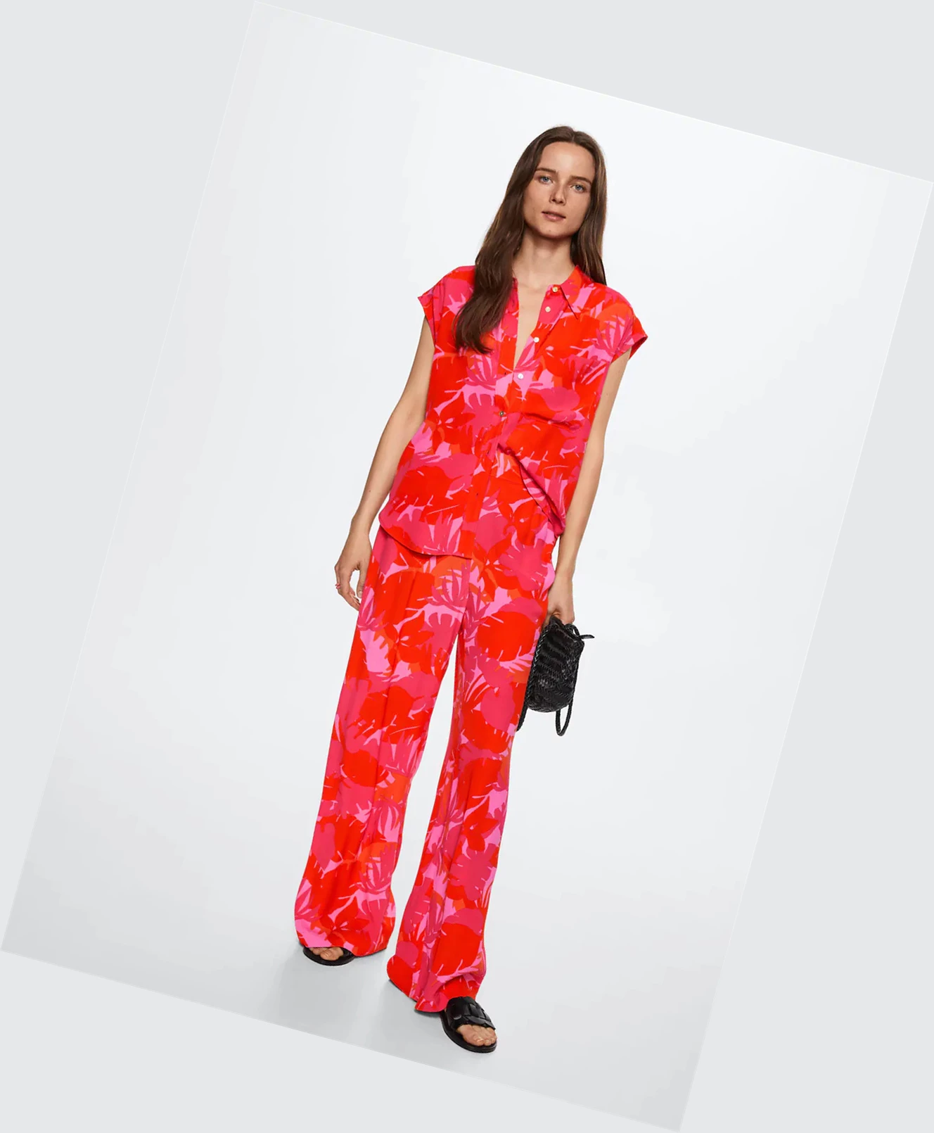 Nohavice Mango Flowy Printed Damske Ruzove | SK861308